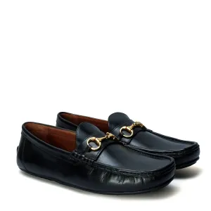 Moccasin Black Driver Loafer with Horse-Bit Buckle Detailing