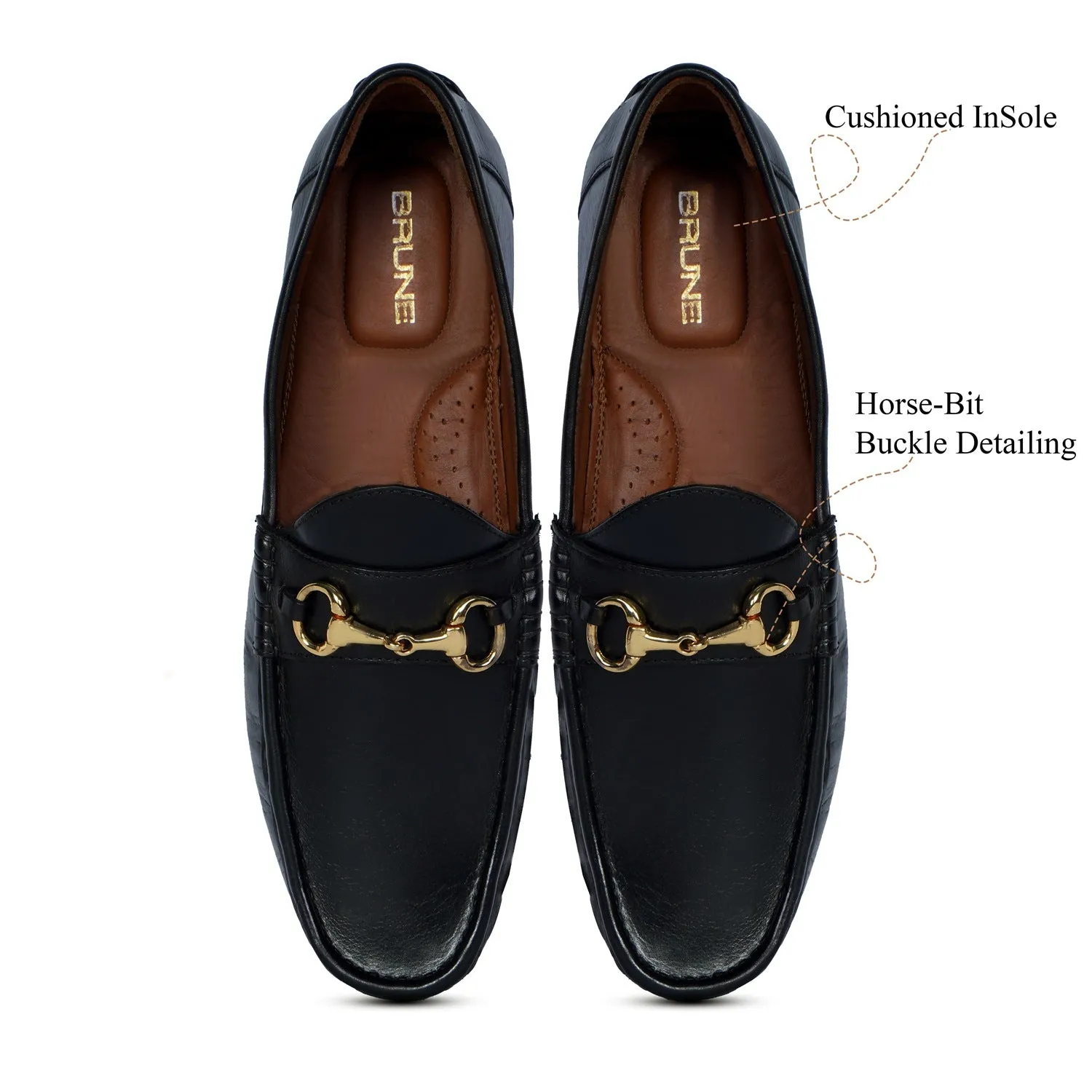 Moccasin Black Driver Loafer with Horse-Bit Buckle Detailing