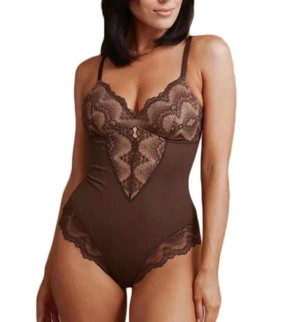 New Waist Training Bodysuit Slimming Body Shaper Sculpting Bodysuit with Lace V-neck Camisole Lingerie