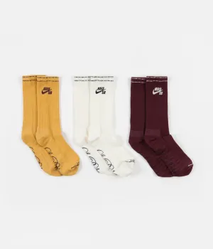 Nike SB Everyday Max Lightweight Crew Socks (3 Pair) - Burgundy / Orange / Cream