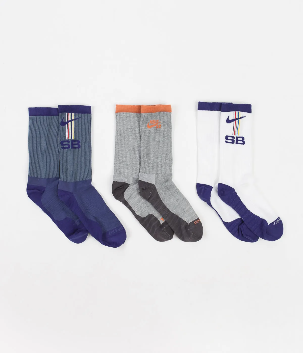 Nike SB Everyday Max Lightweight Crew Socks (3 Pair) - White / Green / Blue