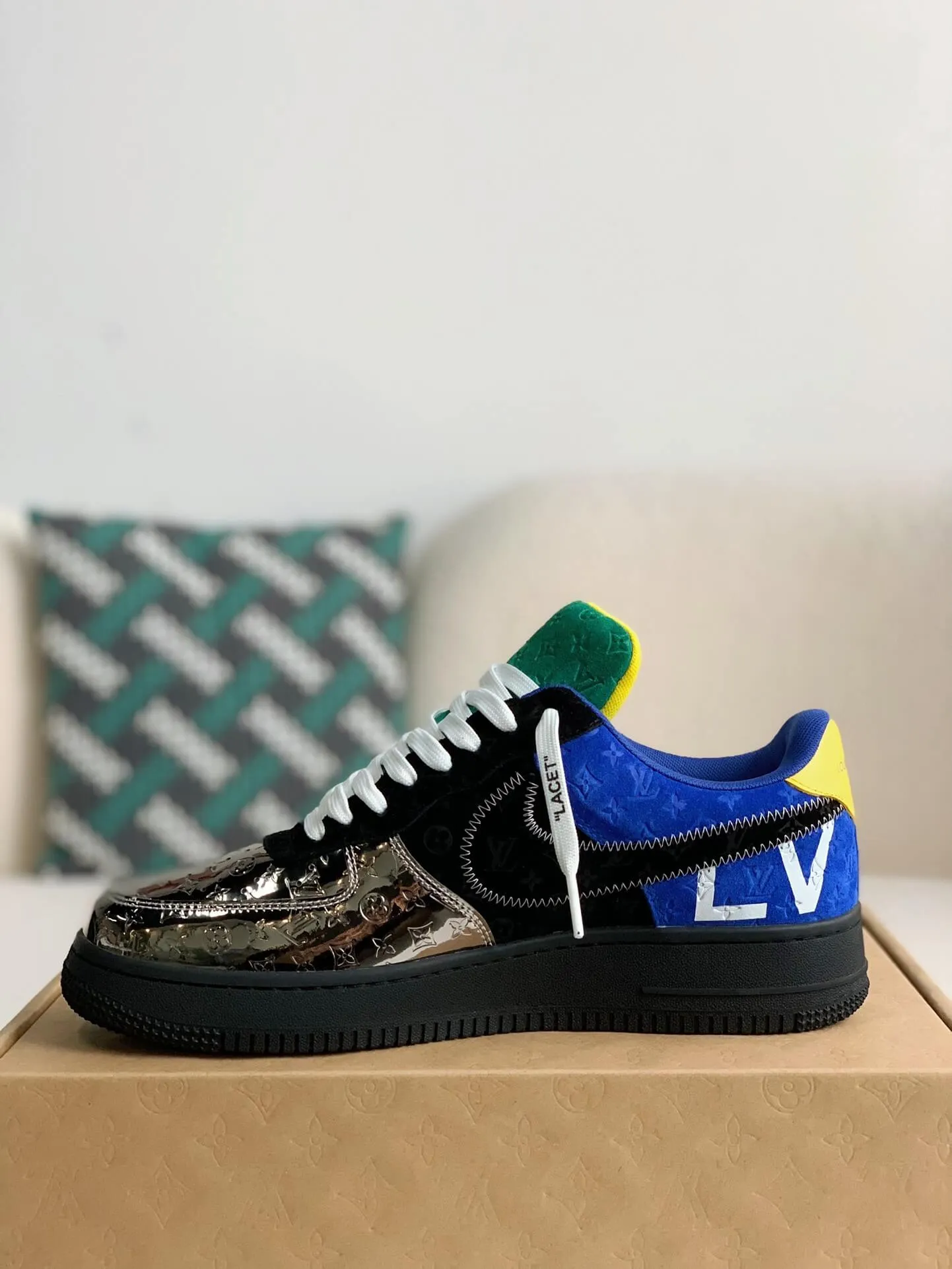 Nike x Louis Vuitton LV Air Force 1 Black Metallic Silver Sneakers