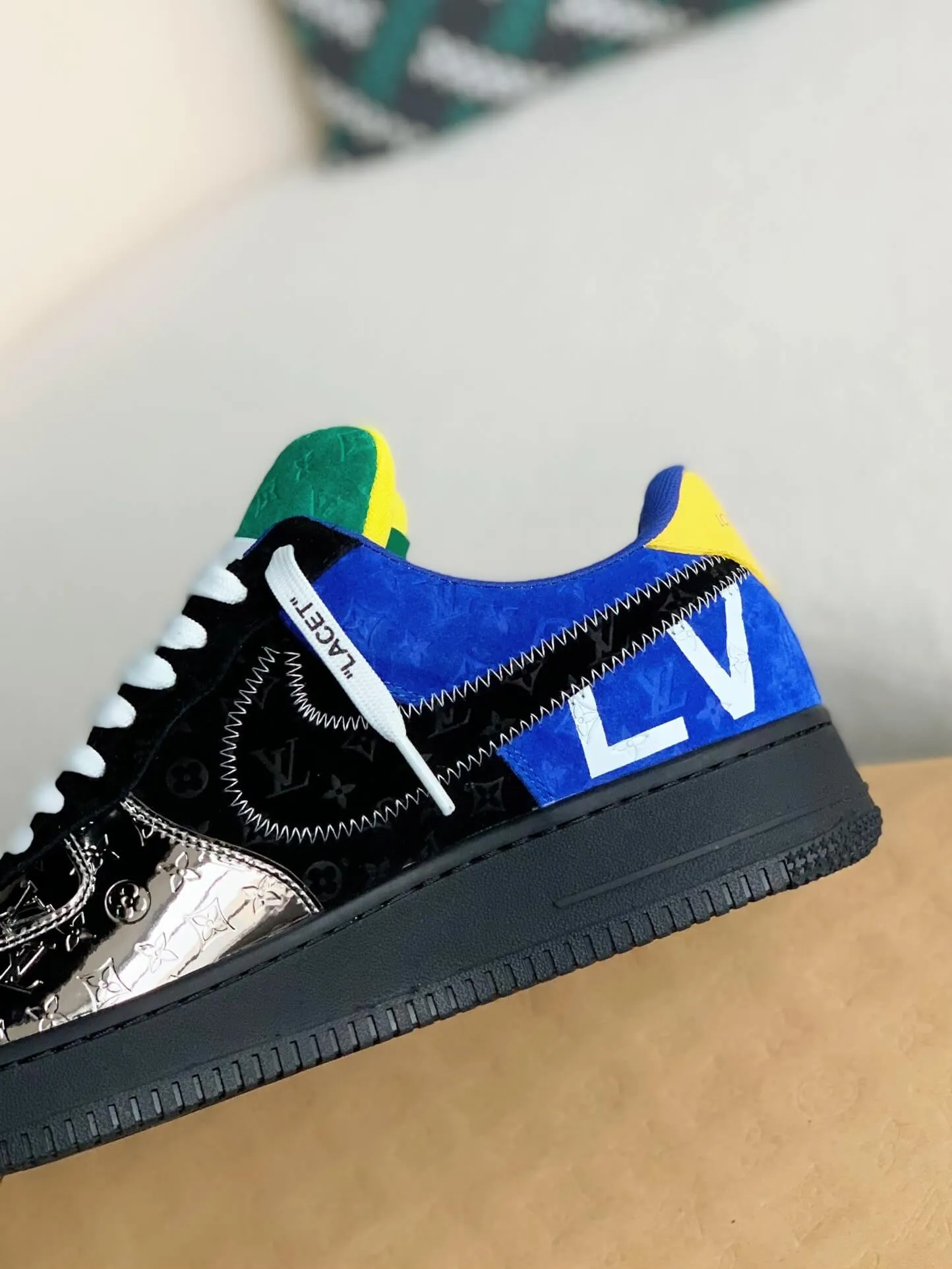 Nike x Louis Vuitton LV Air Force 1 Black Metallic Silver Sneakers