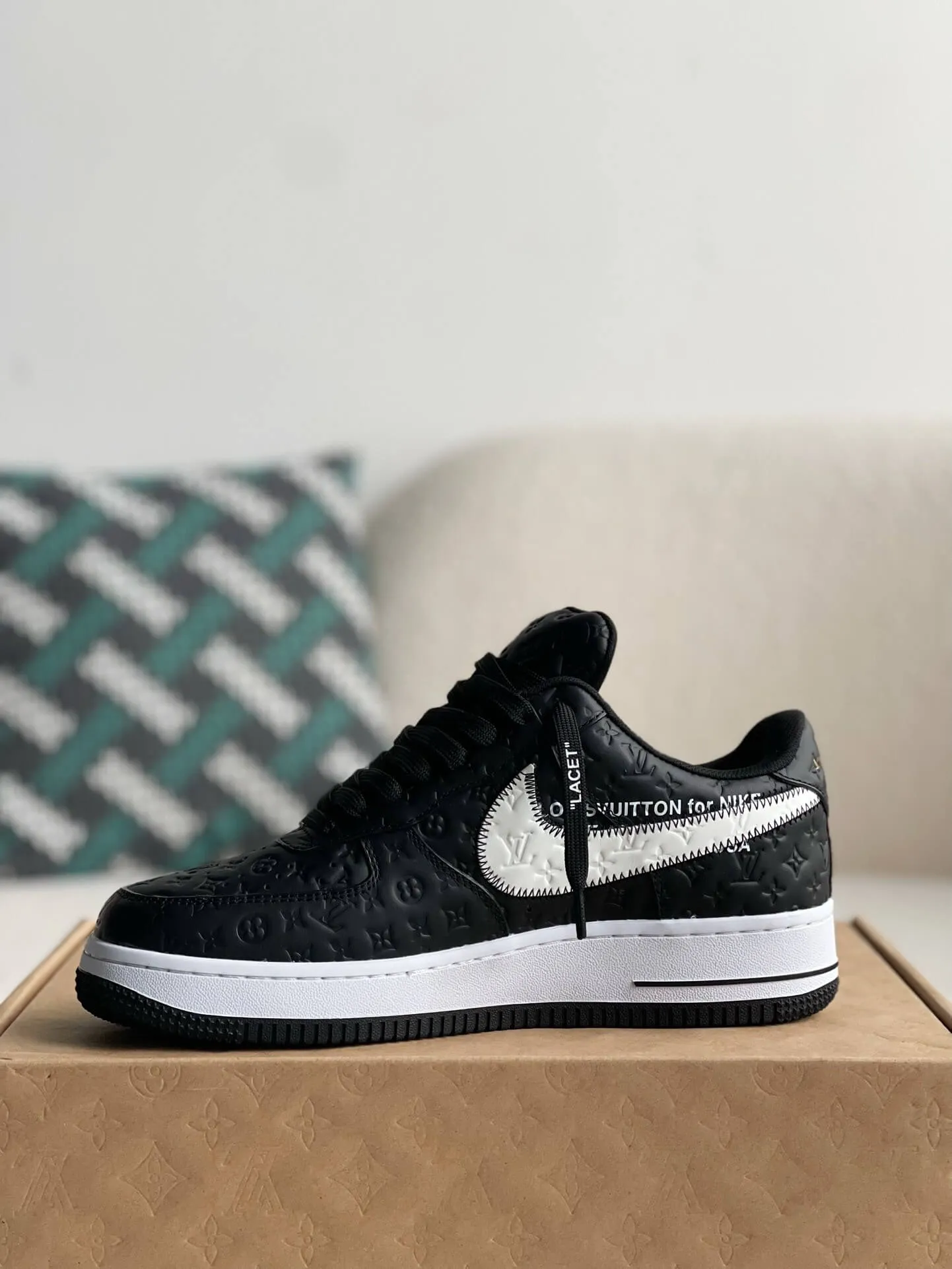 Nike x Off-White x Louis Vuitton LV Air Force 1 Black and White Monogram Sneakers