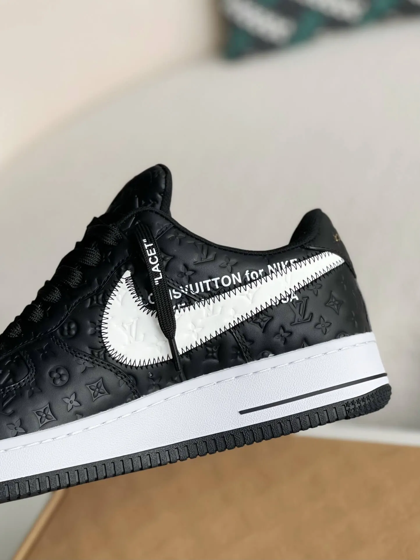 Nike x Off-White x Louis Vuitton LV Air Force 1 Black and White Monogram Sneakers