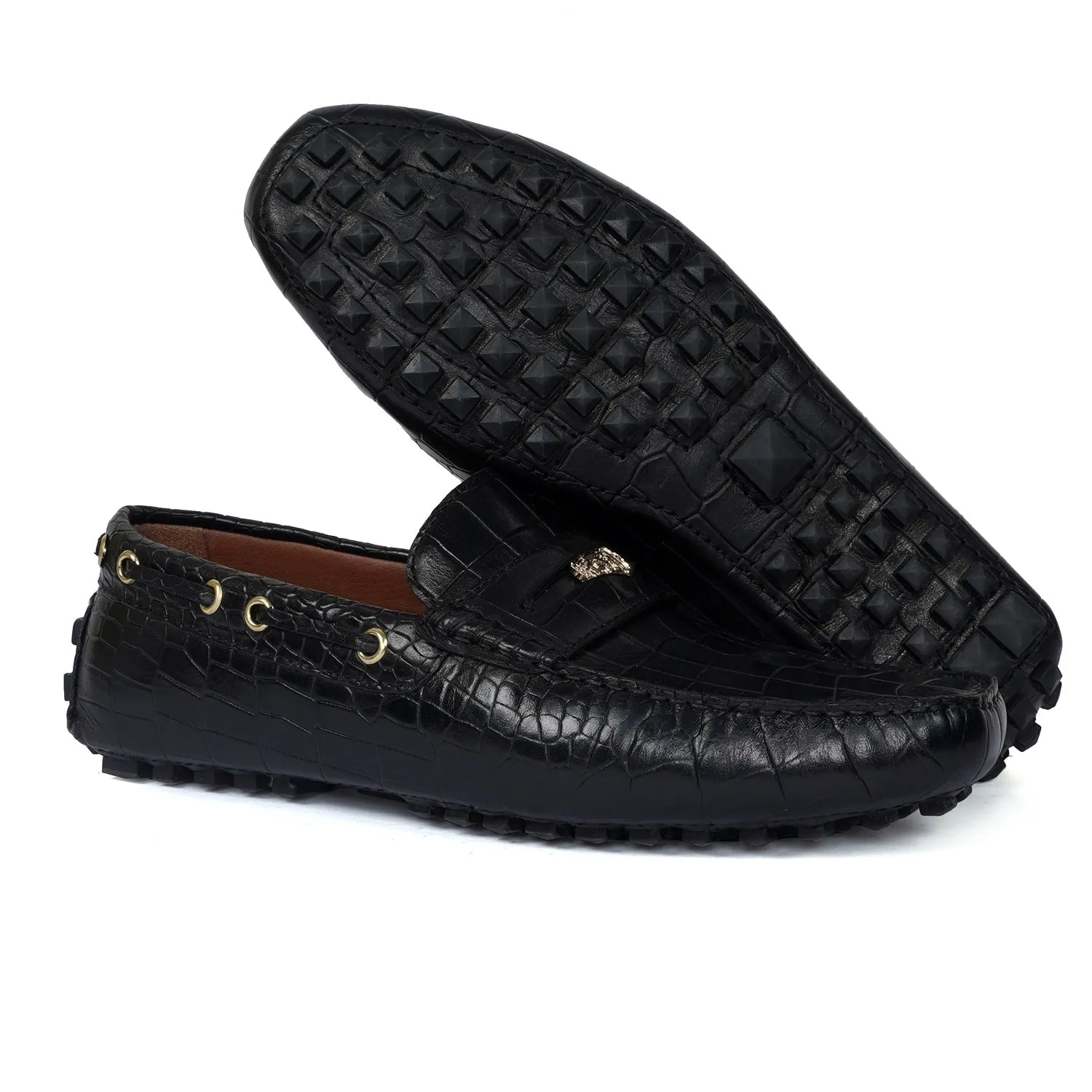 Nubs Driver Sole Black Loafer in Deep Cut Leather