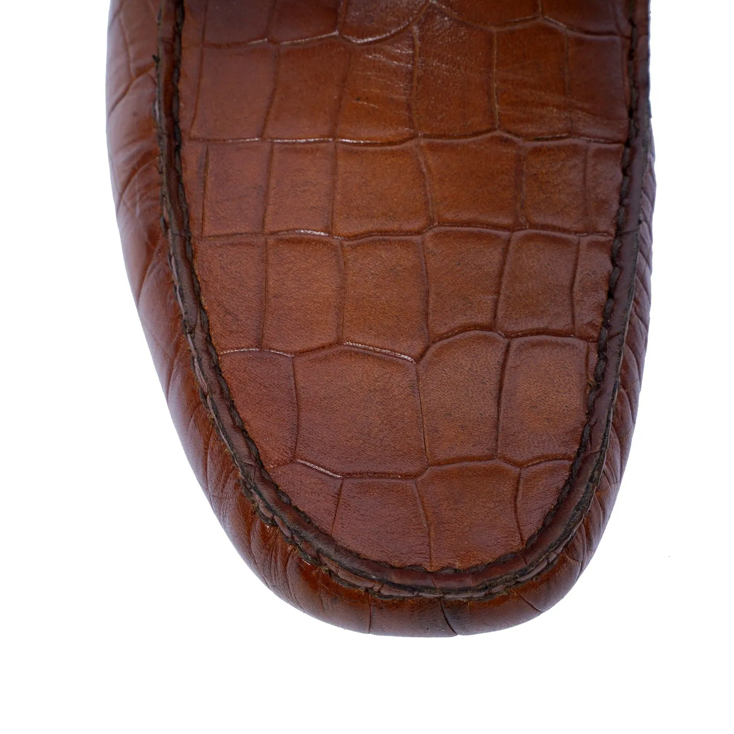 Nubs Driving Sole Tan Loafer in Deep Cut Croco Textured Leather