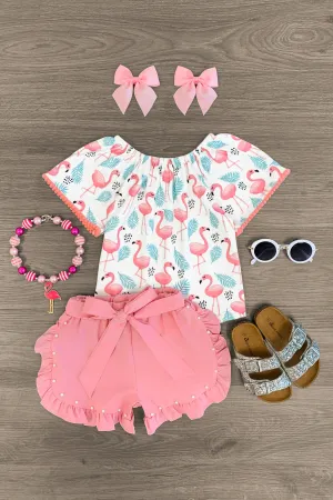 Oh My Flamingos Pink Pearls Short Set