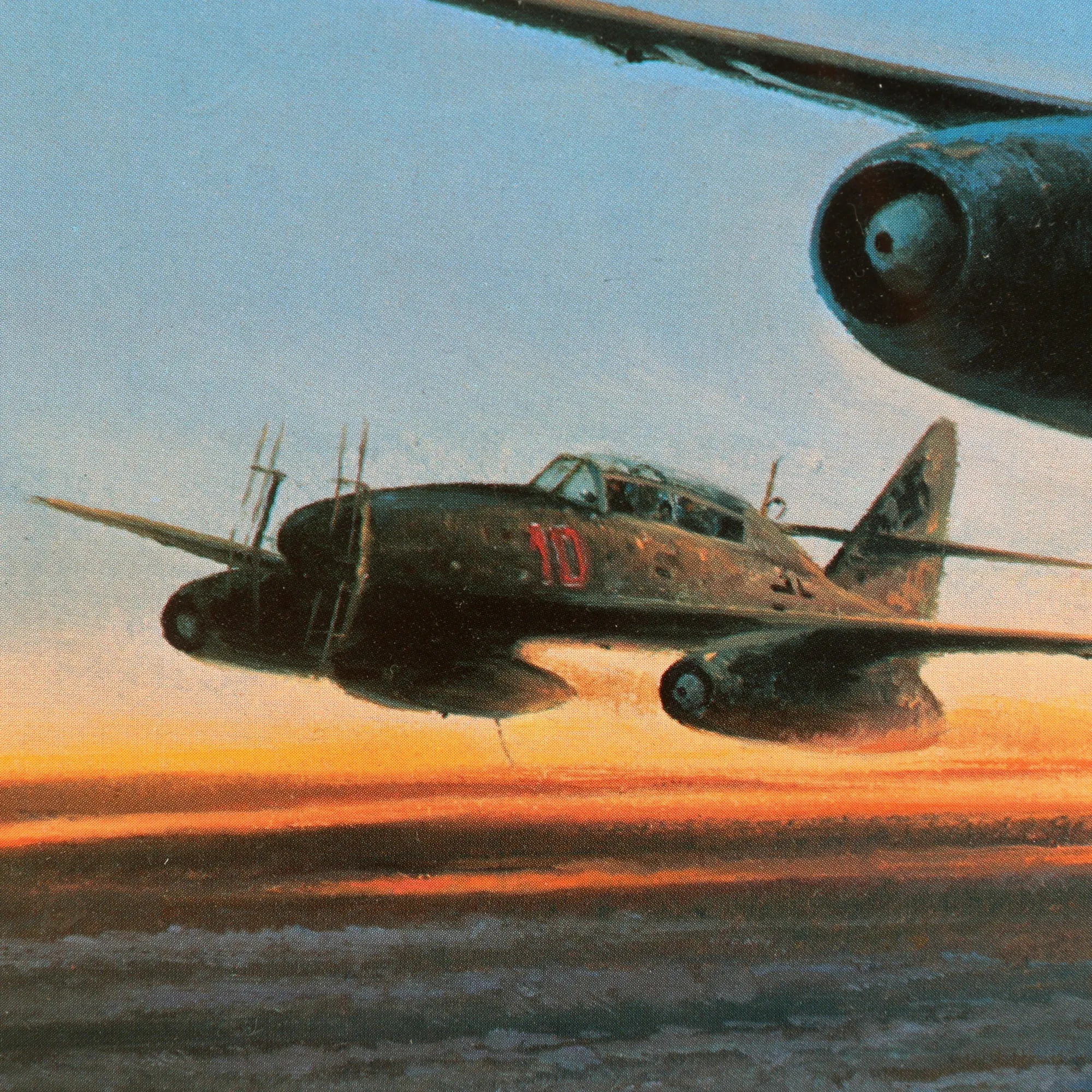 Original Artwork Print: “Night Interceptors” Painting of Messerschmitt Me 262B Night Fighter Aircraft; Signed by Artist - 19" x 15 ½", in Museum Grade Frame