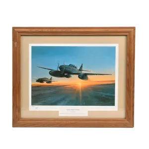 Original Artwork Print: “Night Interceptors” Painting of Messerschmitt Me 262B Night Fighter Aircraft; Signed by Artist - 19" x 15 ½", in Museum Grade Frame