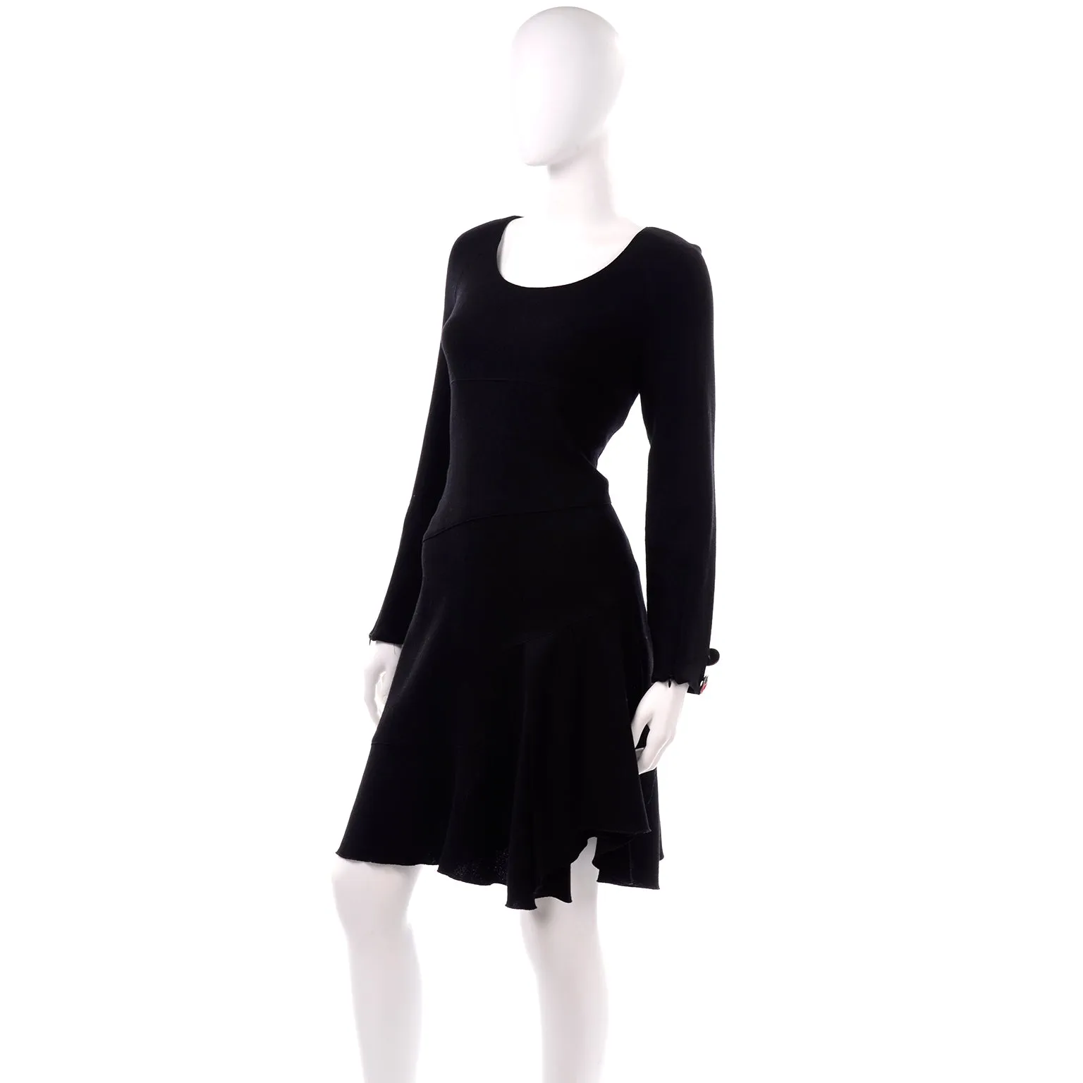 Oscar de la Renta F/W 2010 Black Wool Asymmetrical Runway Dress