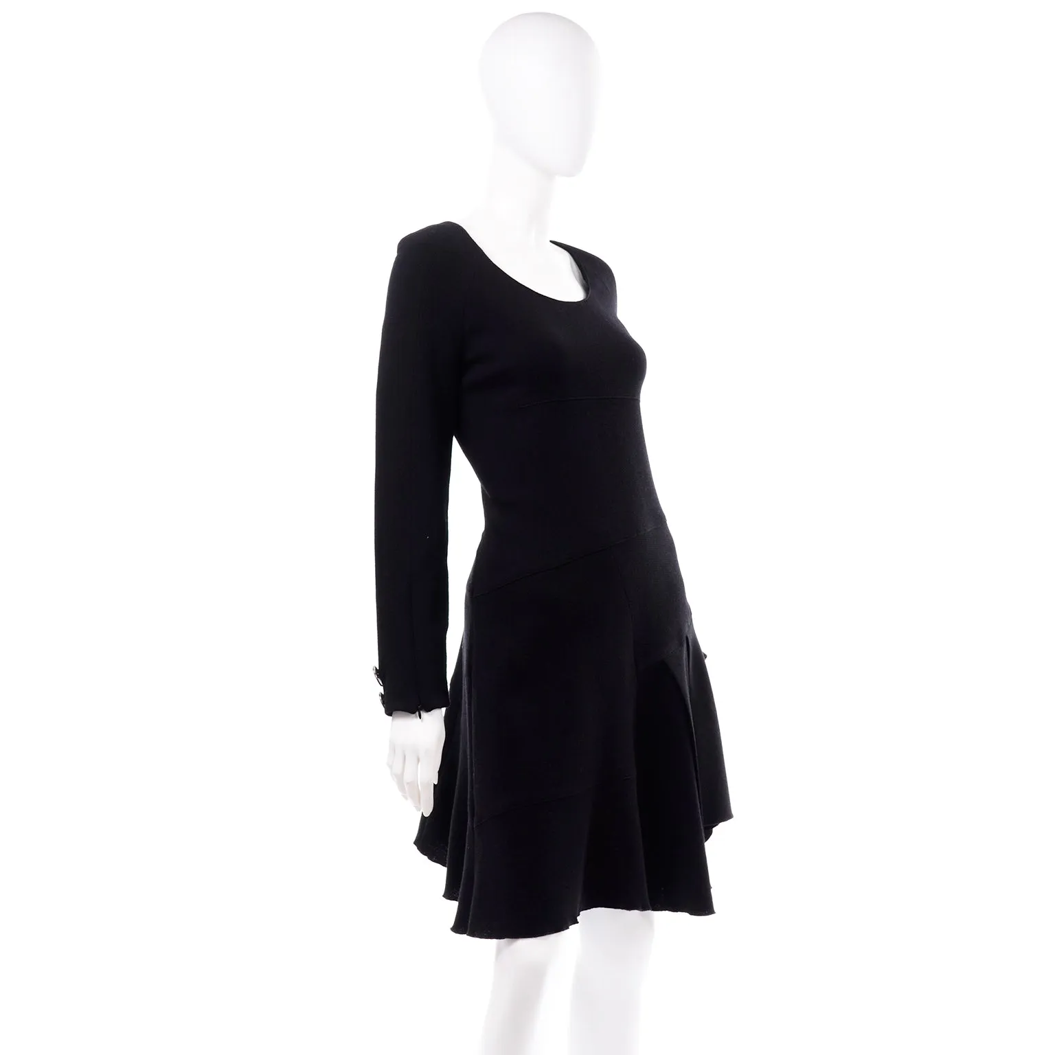 Oscar de la Renta F/W 2010 Black Wool Asymmetrical Runway Dress