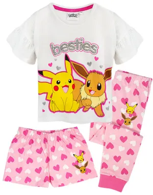 Pokemon Besties Pikachu & Eevee Frill Sleeve Long OR Short Leg Girls Pyjamas