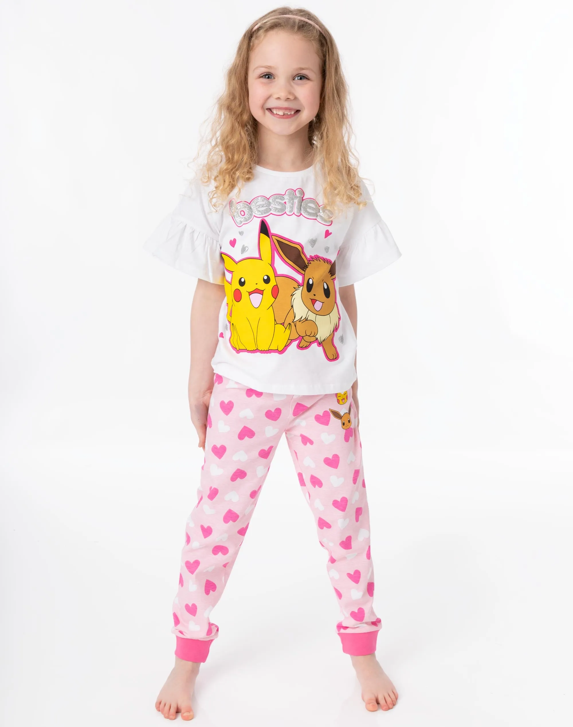 Pokemon Besties Pikachu & Eevee Frill Sleeve Long OR Short Leg Girls Pyjamas