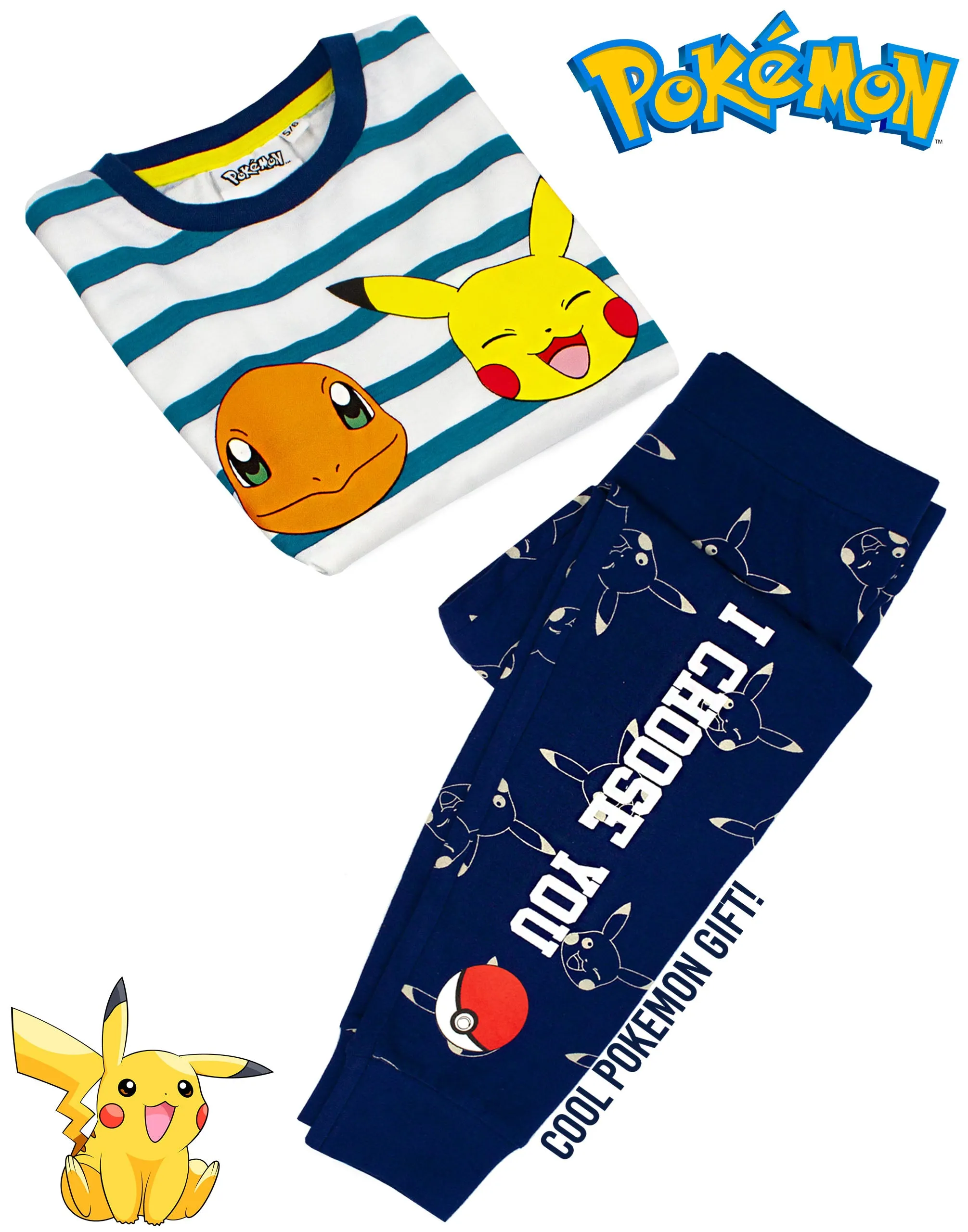 Pokemon Multi Character Unisex Kids White Long Sleeve Long Leg Pyjama Set