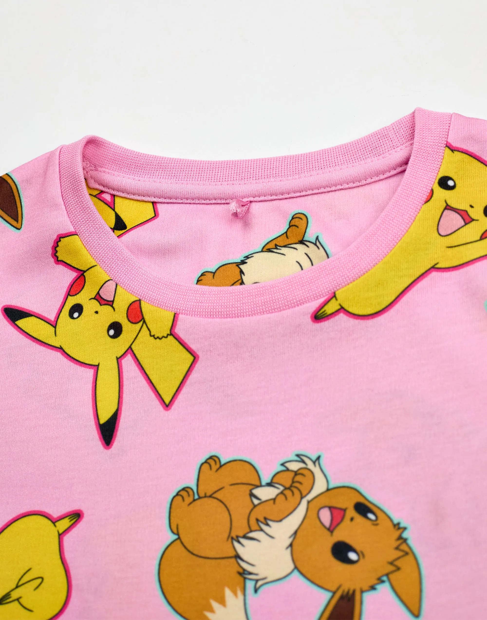 Pokemon Pikachu & Eevee Girls Pink Multi-Pack of 2 Short Sleeve Long Leg Pyjama Set