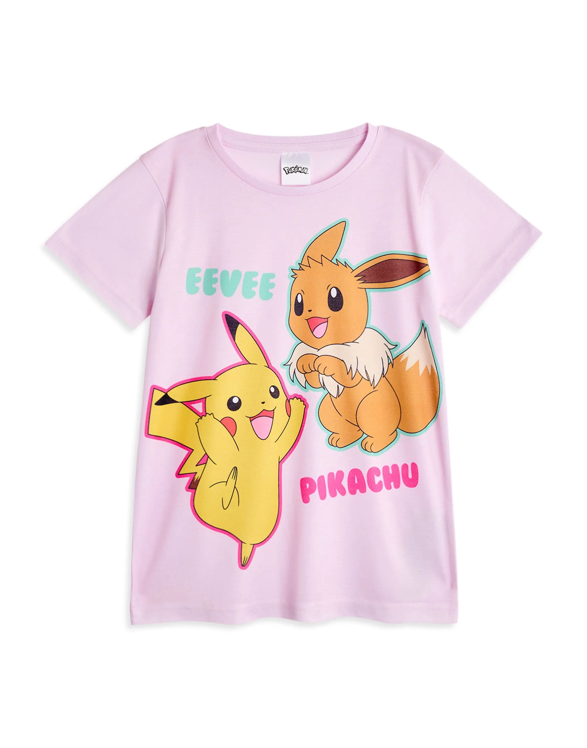 Pokemon Pikachu & Eevee Girls Pink Multi-Pack of 2 Short Sleeve Long Leg Pyjama Set