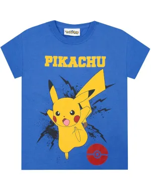 Pokemon Pikachu Boys Blue Short Sleeved T-Shirt