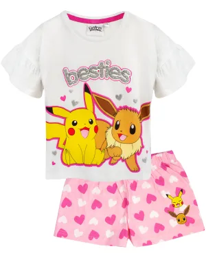 Pokemon Pikachu, Eeevee Unisex Kids White Short Sleeve Short Leg Pyjama Set