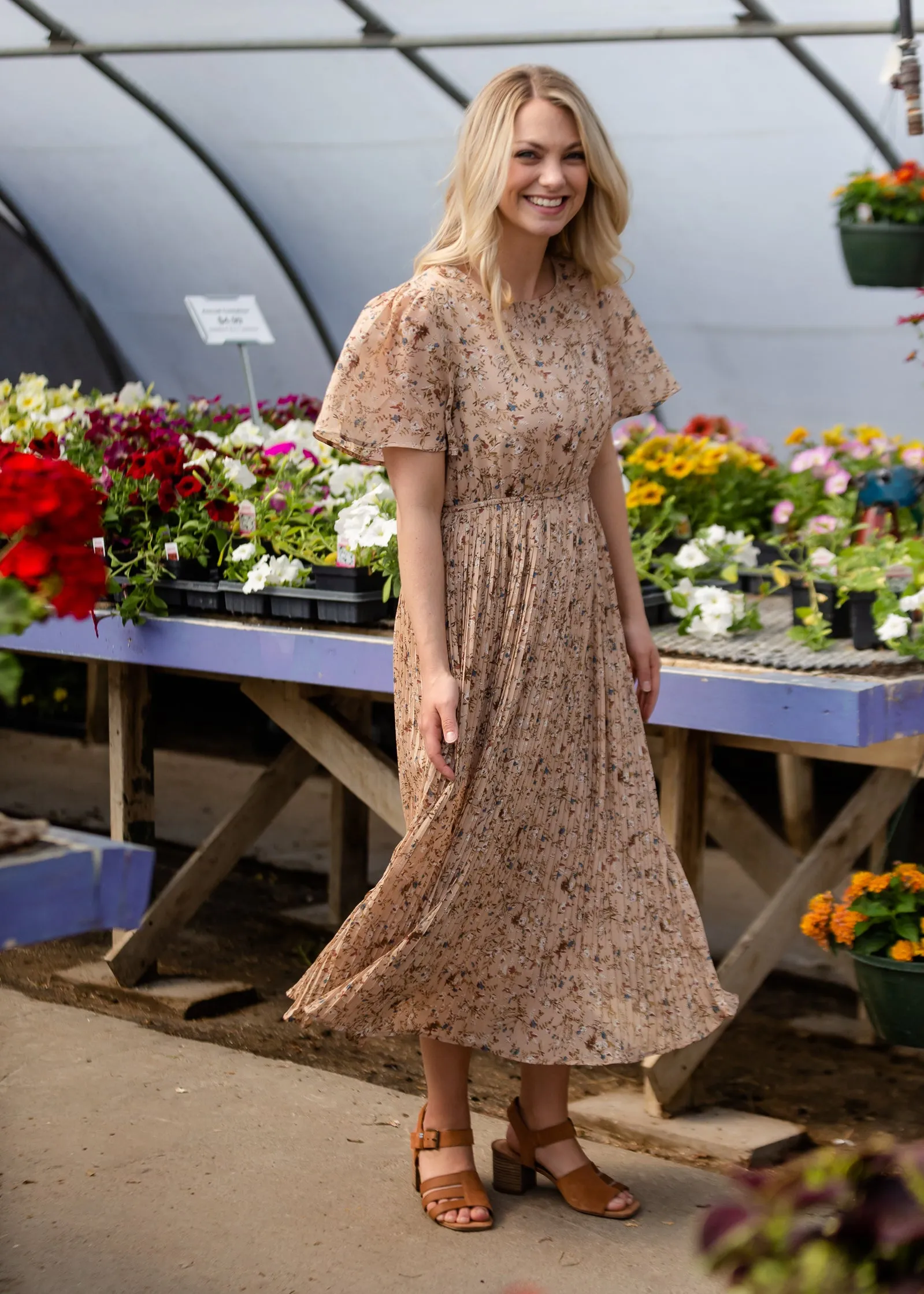 Prairie Pleated Floral Midi Dress