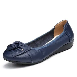 Purpdrank - Plus Size Spring\Autumn Genuine Leather Shoes Woman Flats Work Classi Fashion Bowknot Female Casual Ballet Ladies Shoes