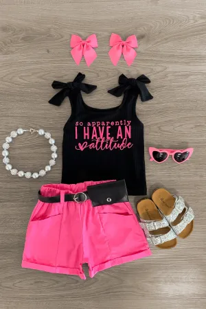 "So Apparently I Have An Attitude" Pink Short Set