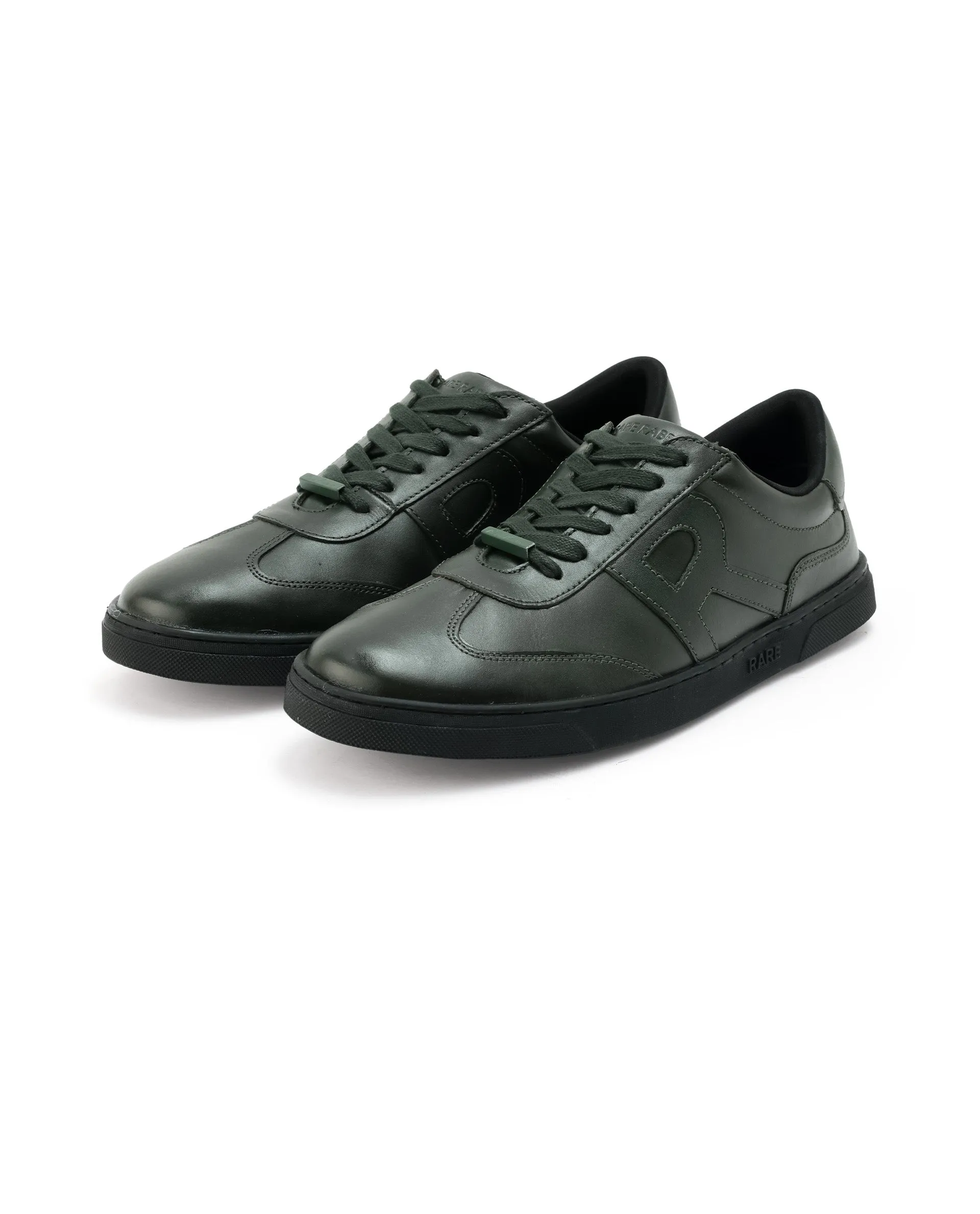 Rare Rabbit Mens Merc Dark Green Round Toe Genuine Leather Lace Up Low Top Sneaker Shoes