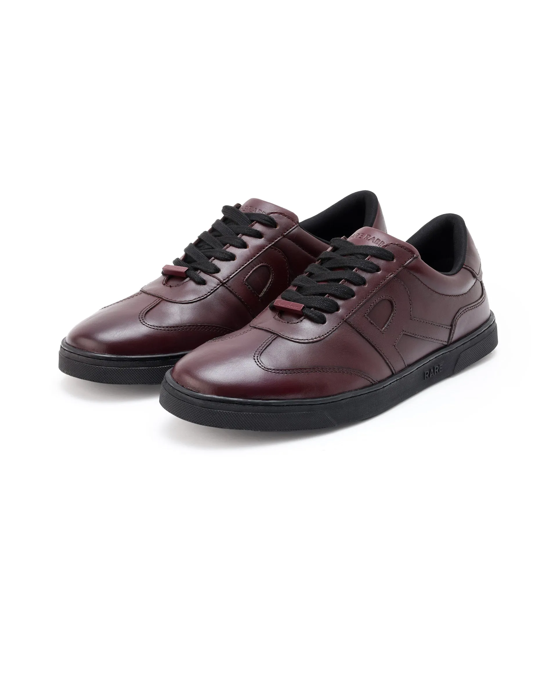 Rare Rabbit Mens Merc Maroon Round Toe Genuine Leather Lace Up Low Top Sneaker Shoes