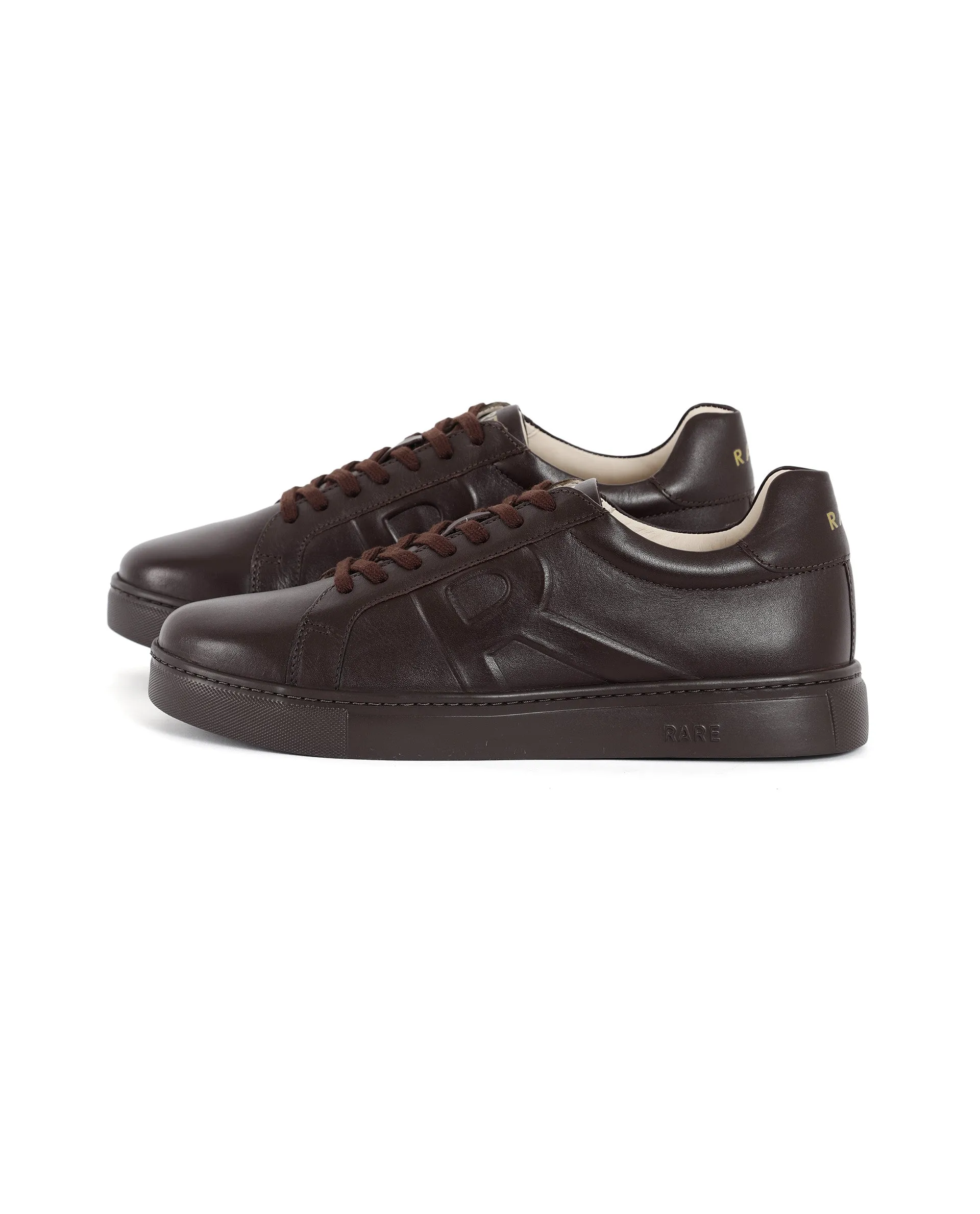 Rare Rabbit Men's Odessa Dark Brown Genuine Leather Round Toe Low-Top Lace-Up Monochromatic Sneaker