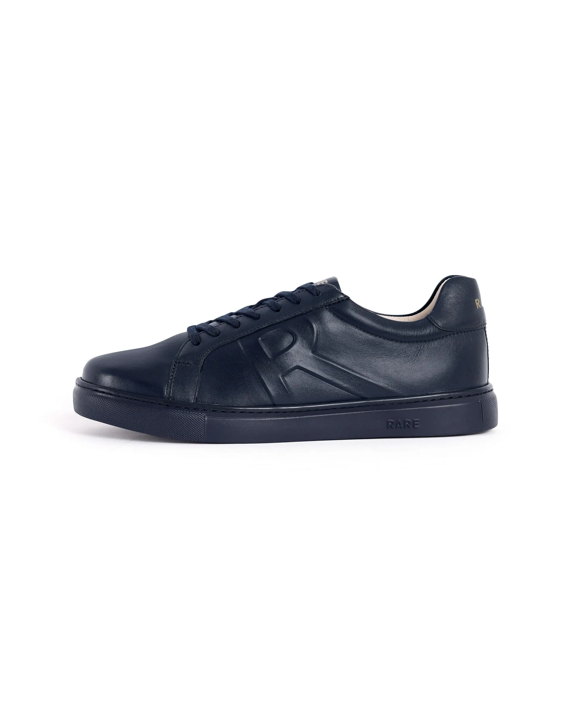 Rare Rabbit Men's Odessa Navy Genuine Leather Round Toe Low-Top Lace-Up Monochromatic Sneaker