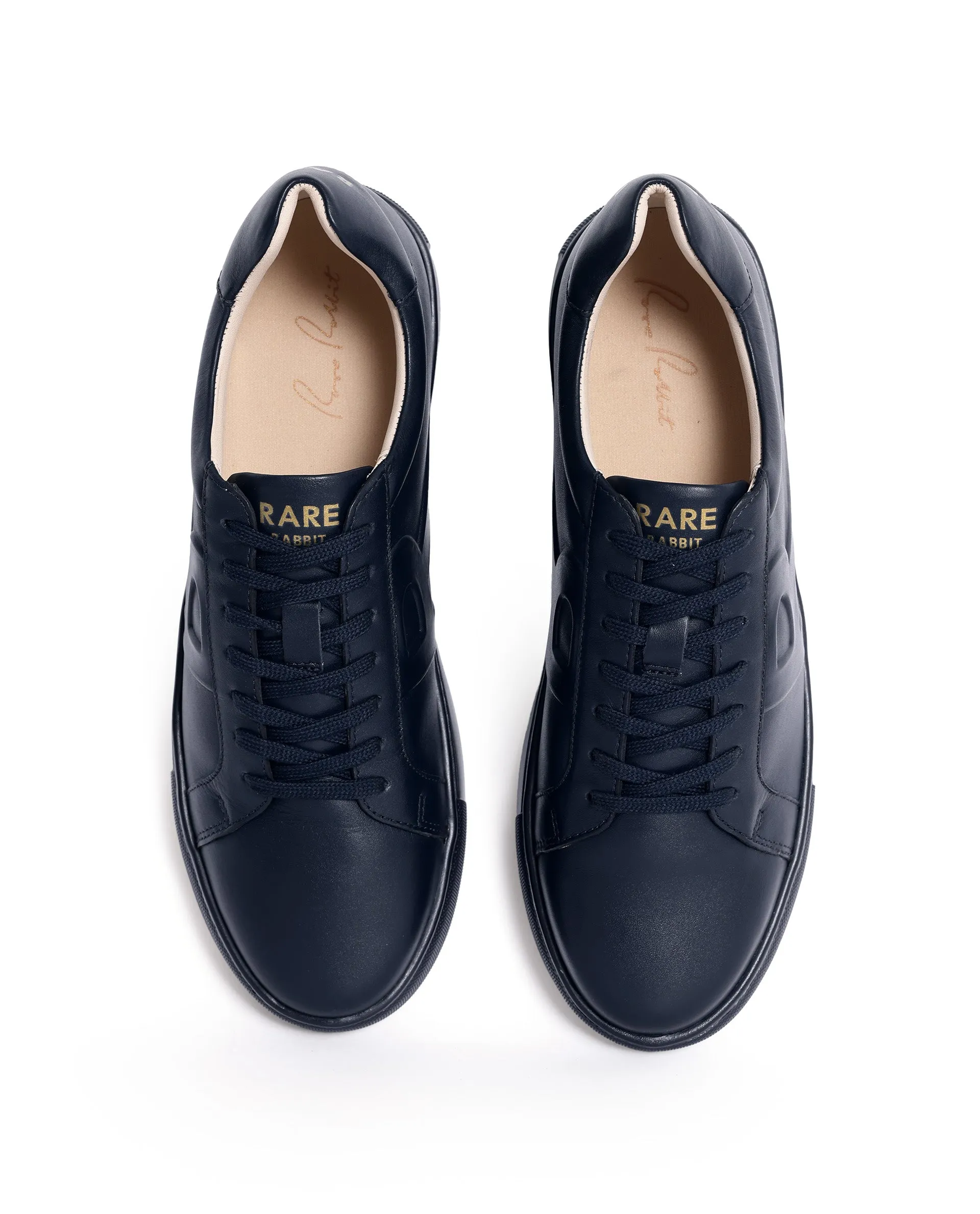 Rare Rabbit Men's Odessa Navy Genuine Leather Round Toe Low-Top Lace-Up Monochromatic Sneaker