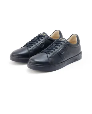 Rare Rabbit Men's Odessa Navy Genuine Leather Round Toe Low-Top Lace-Up Monochromatic Sneaker