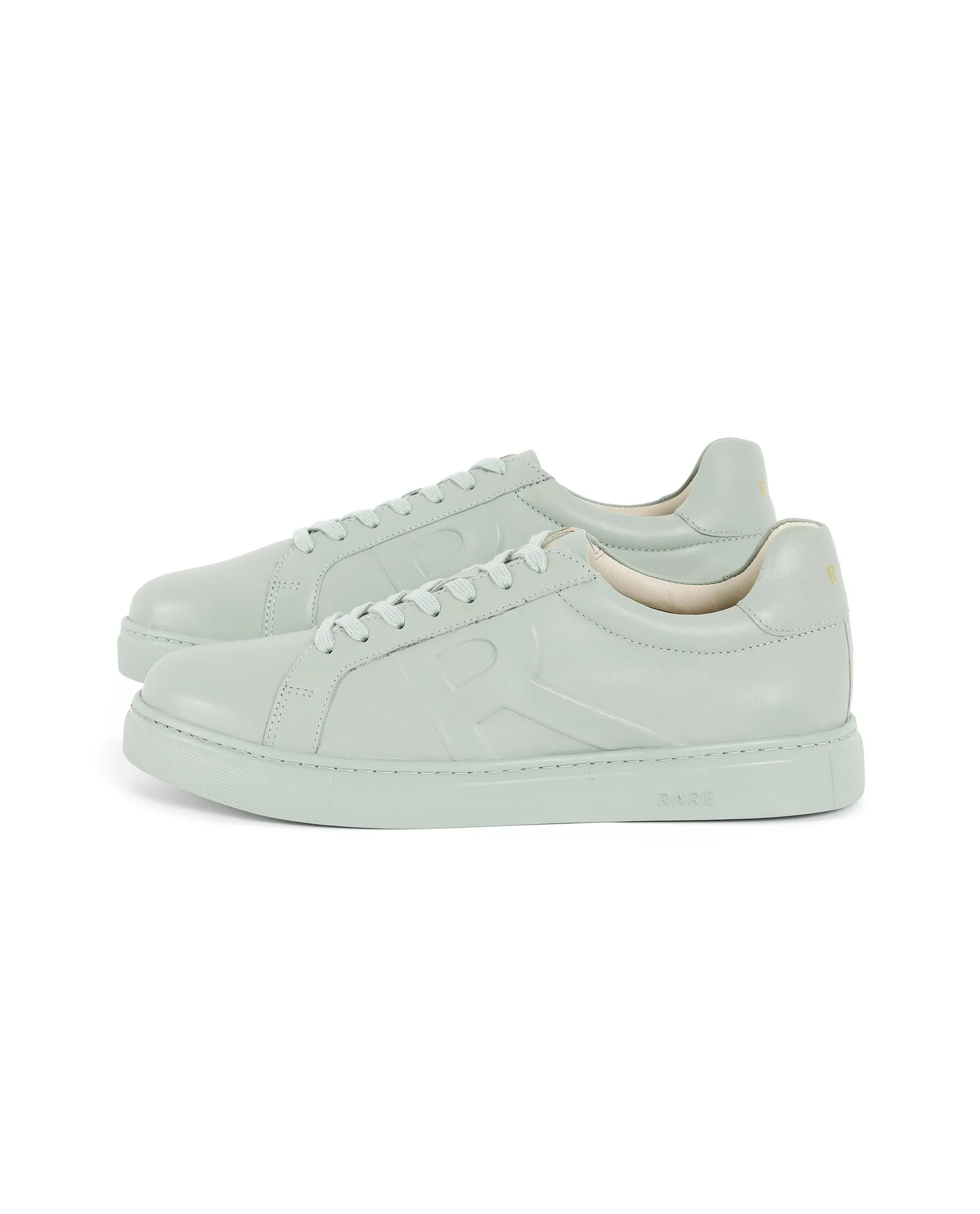 Rare Rabbit Men's Odessa Pastel Sage Genuine Leather Round Toe Low-Top Lace-Up Monochromatic Sneaker