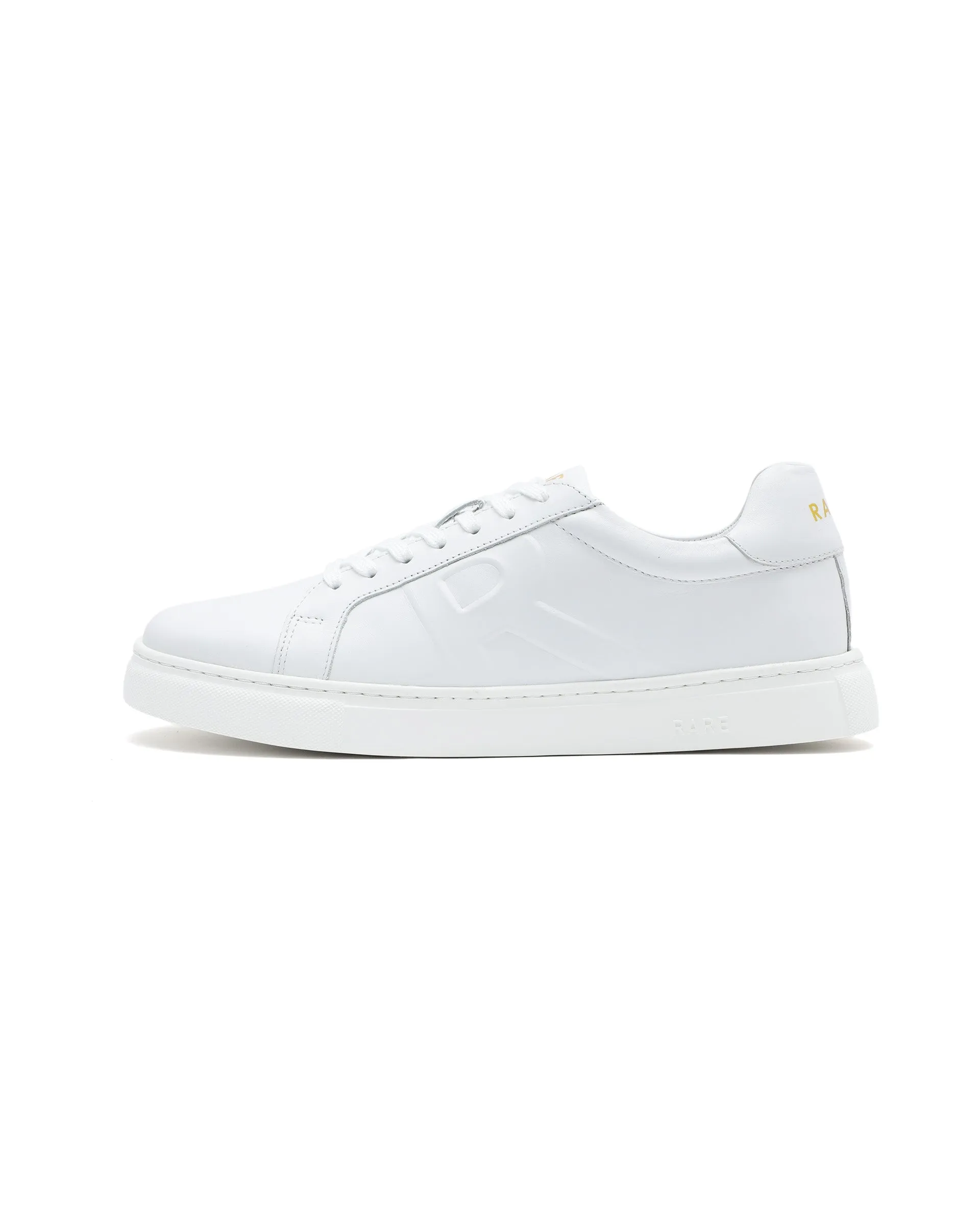 Rare Rabbit Men's Odessa White Genuine Leather Round Toe Low-Top Lace-Up Monochromatic Sneaker