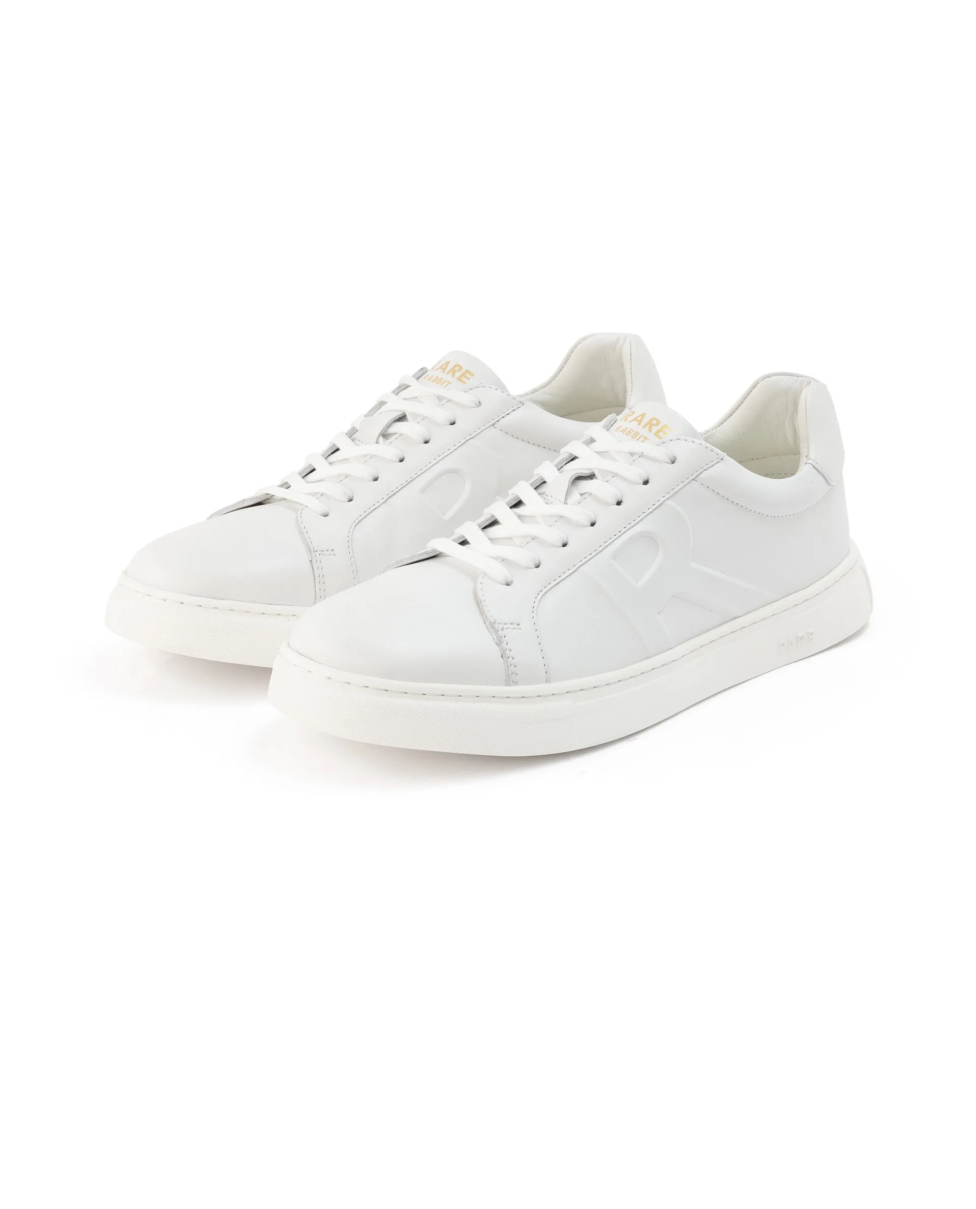 Rare Rabbit Men's Odessa White Genuine Leather Round Toe Low-Top Lace-Up Monochromatic Sneaker