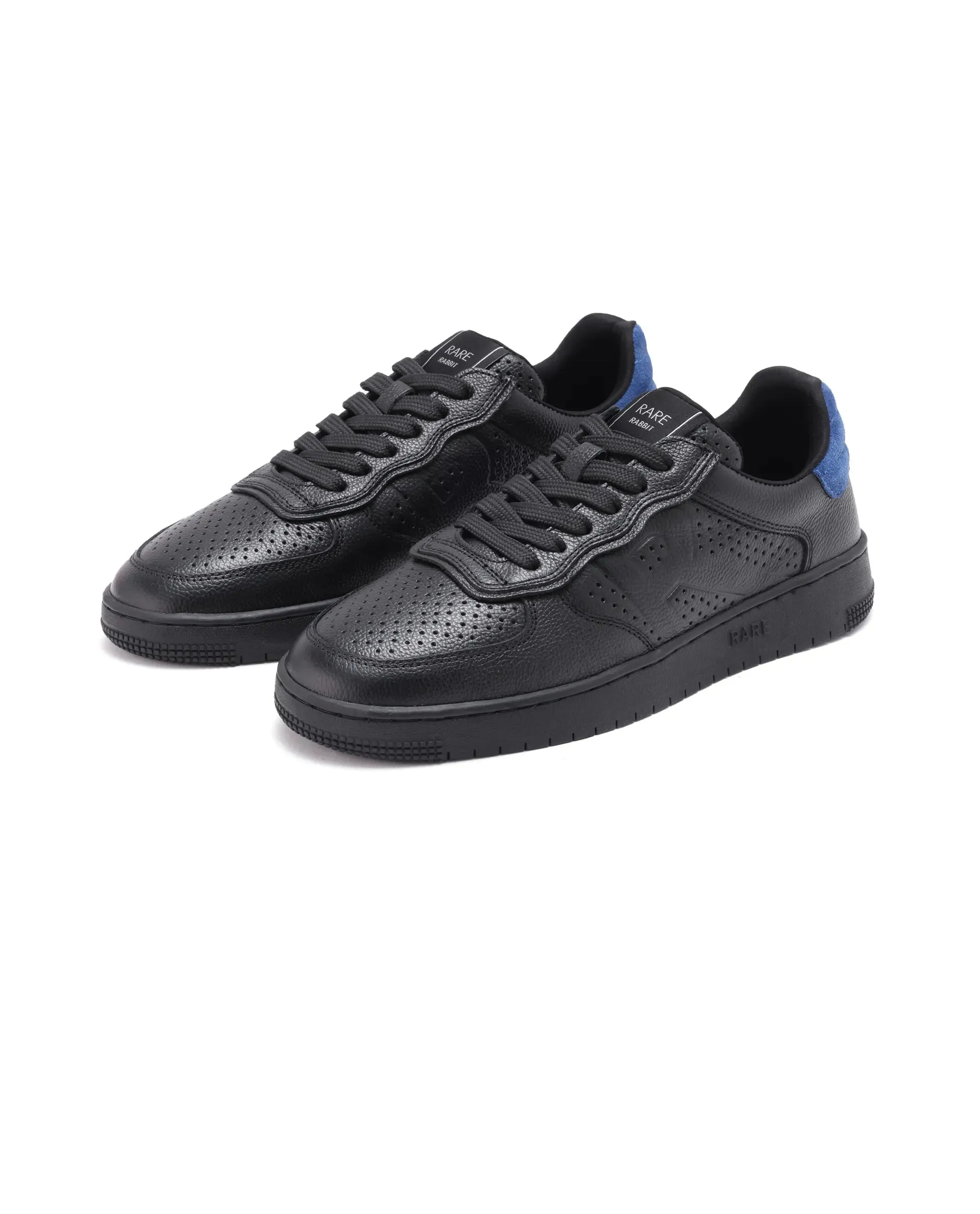 Rare Rabbit Men's Orbiton Black Milled Leather Perforated Details Low-Top Lace-Up Monotone Sneaker Shoes