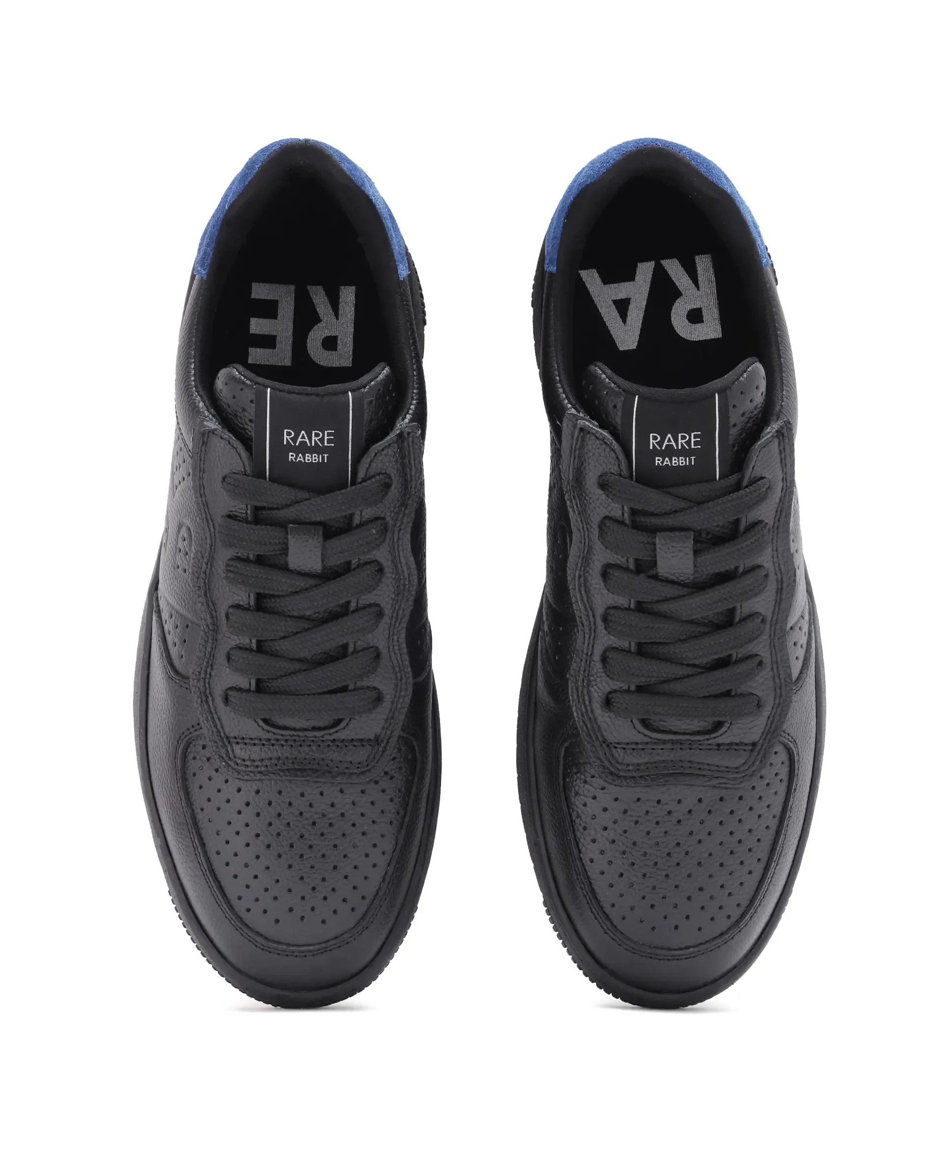 Rare Rabbit Men's Orbiton Black Milled Leather Perforated Details Low-Top Lace-Up Monotone Sneaker Shoes