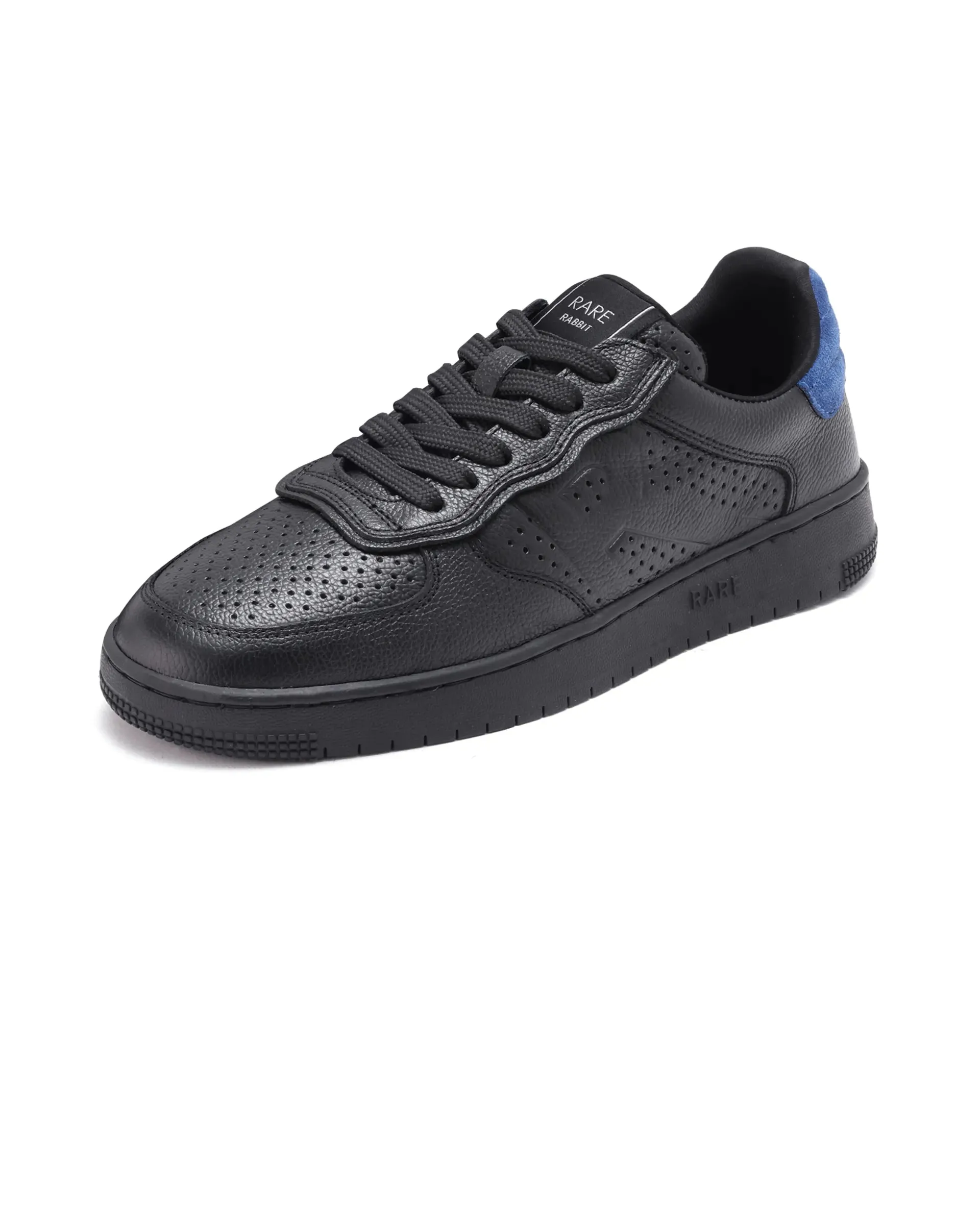 Rare Rabbit Men's Orbiton Black Milled Leather Perforated Details Low-Top Lace-Up Monotone Sneaker Shoes