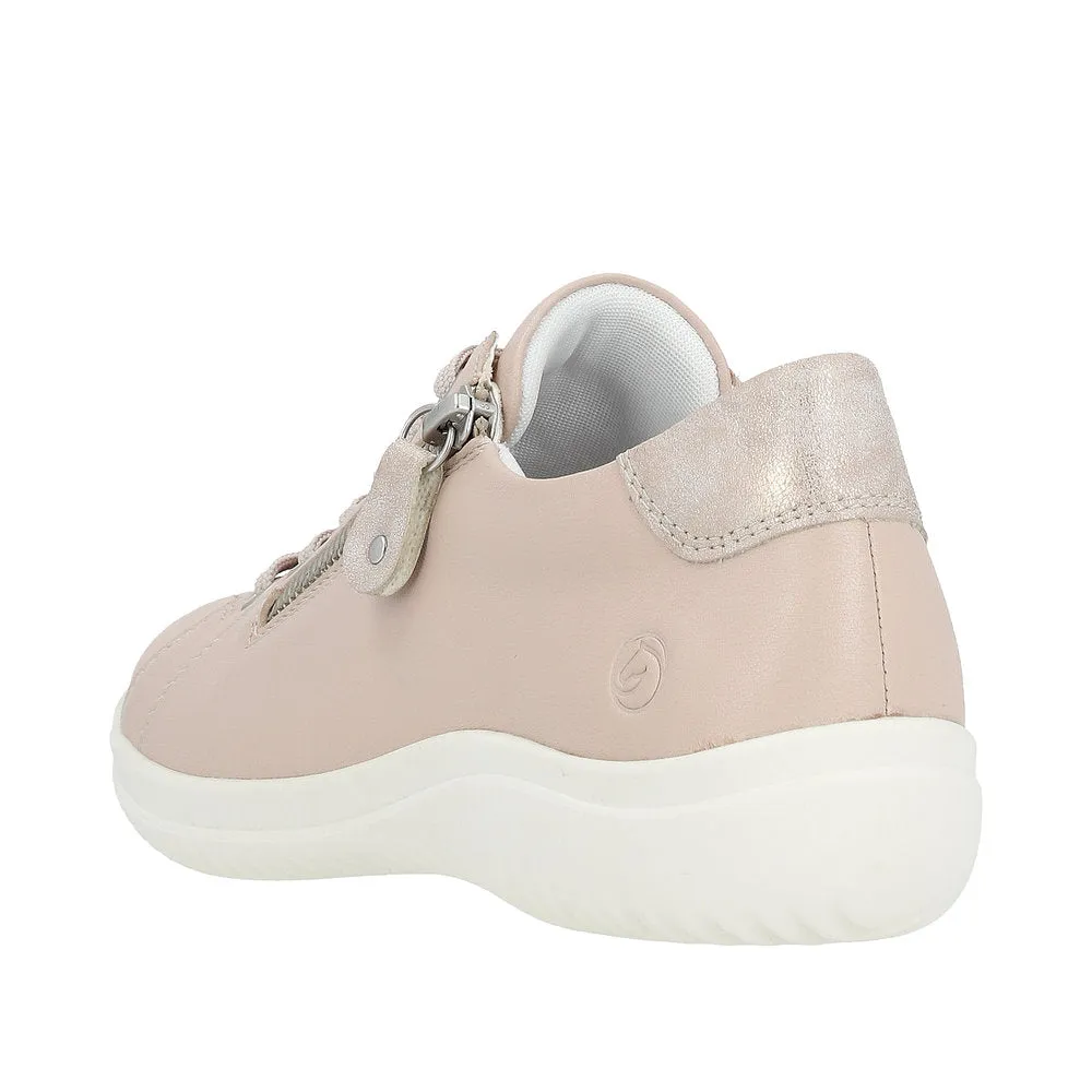 Remonte D1E03-31  Ladies Light Pink Leather Zip & Lace Shoes