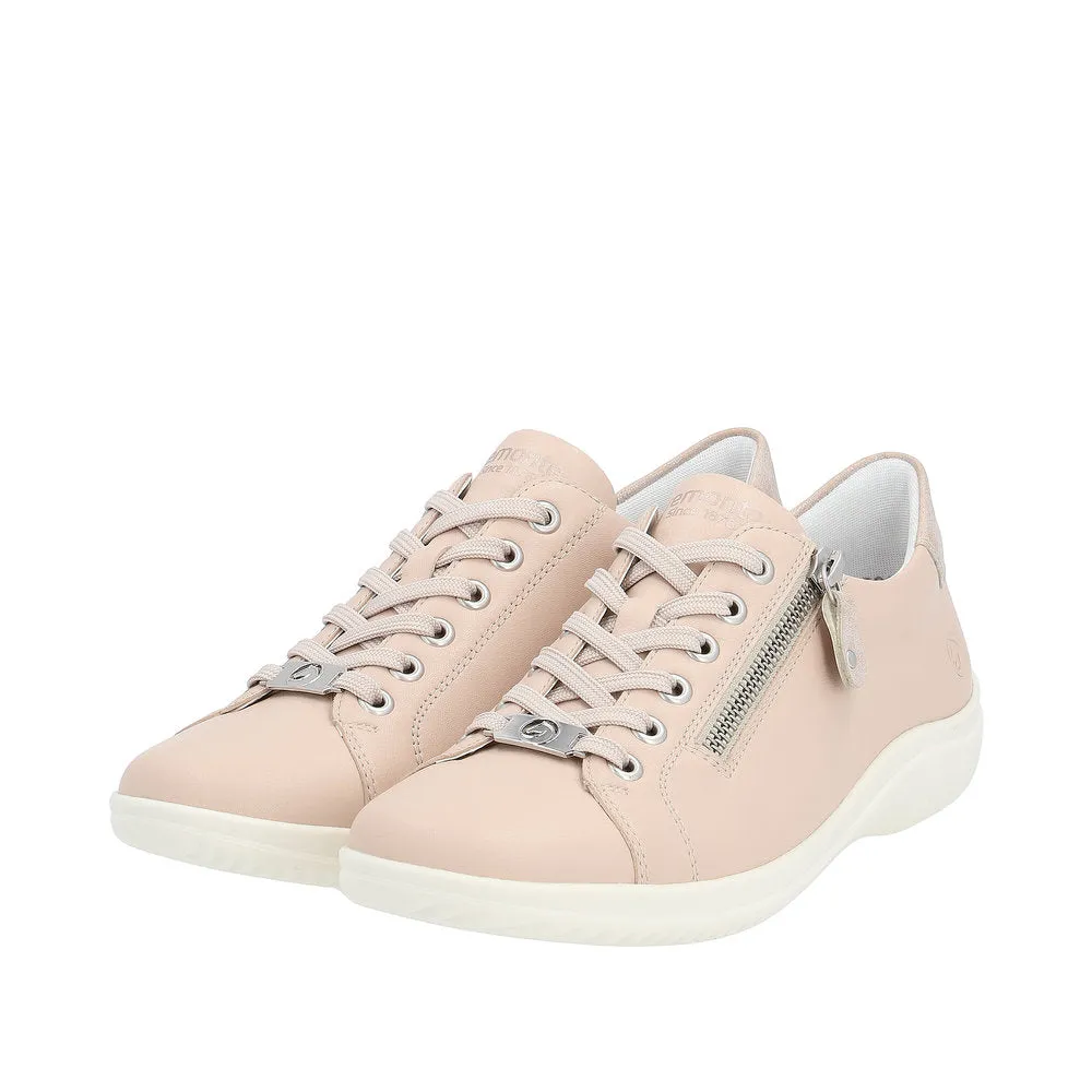 Remonte D1E03-31  Ladies Light Pink Leather Zip & Lace Shoes