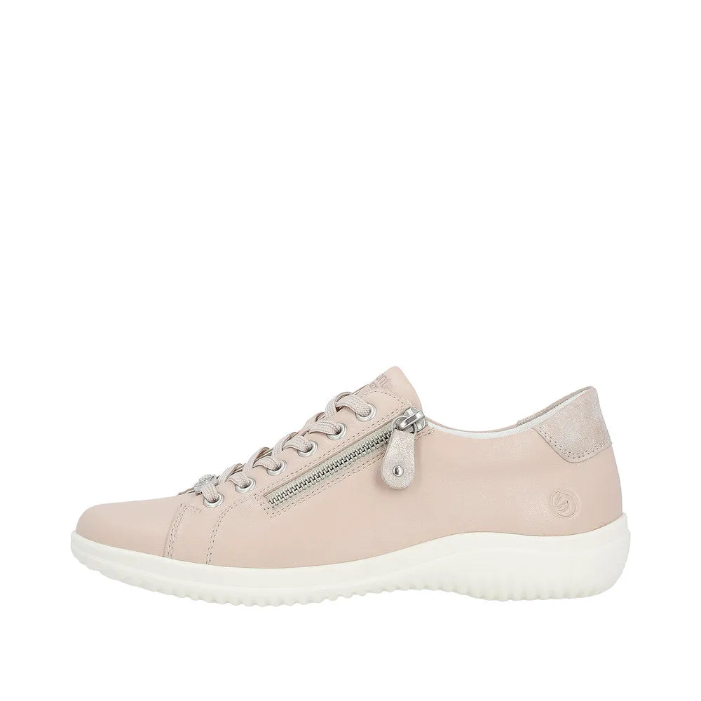 Remonte D1E03-31  Ladies Light Pink Leather Zip & Lace Shoes