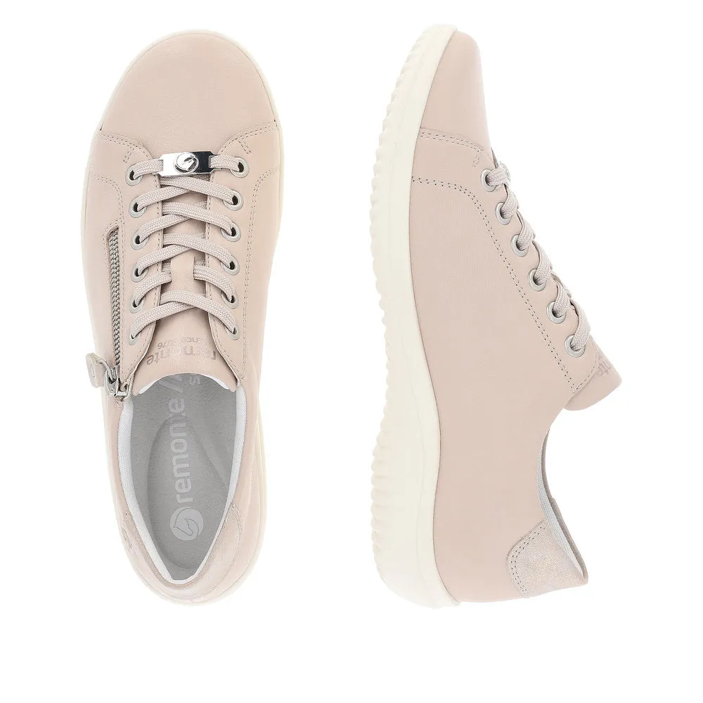 Remonte D1E03-31  Ladies Light Pink Leather Zip & Lace Shoes