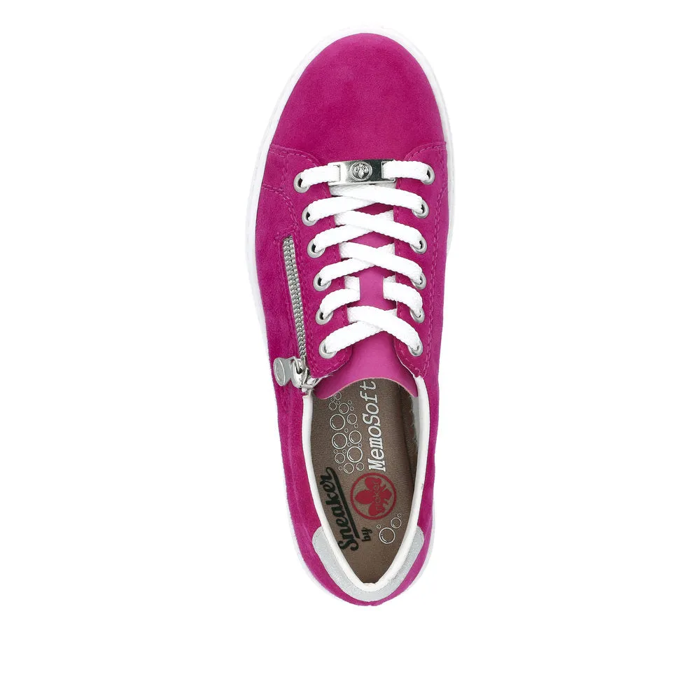 Rieker L59L1-31 Enya Ladies Pink Suede Zip & Lace Shoes