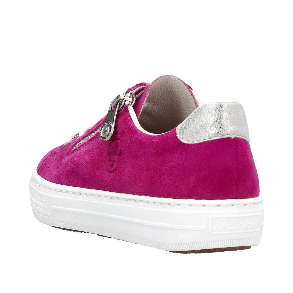 Rieker L59L1-31 Enya Ladies Pink Suede Zip & Lace Shoes