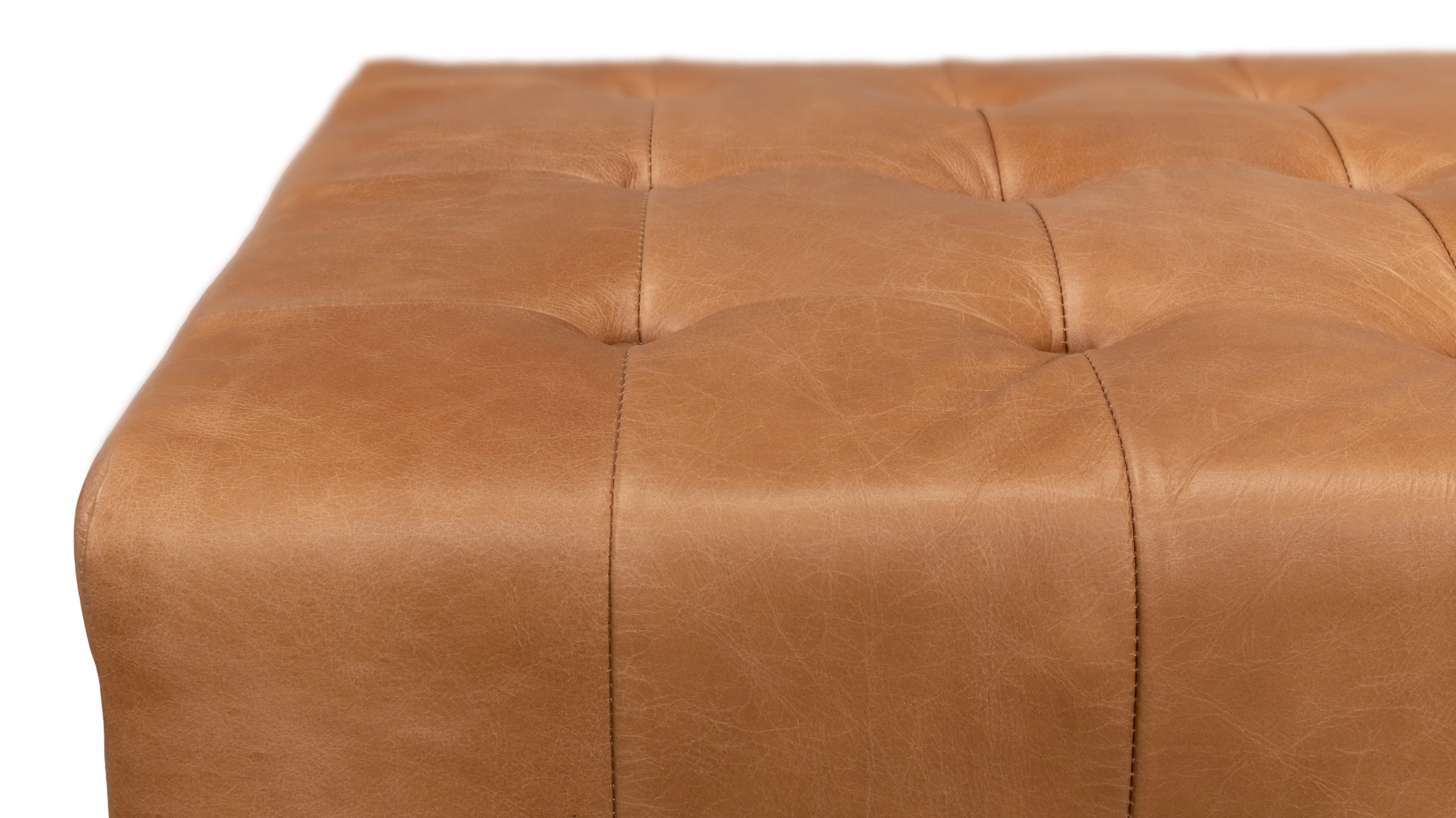 Sarreid - Beam Bench Tufted Leather - Brown - Traditional