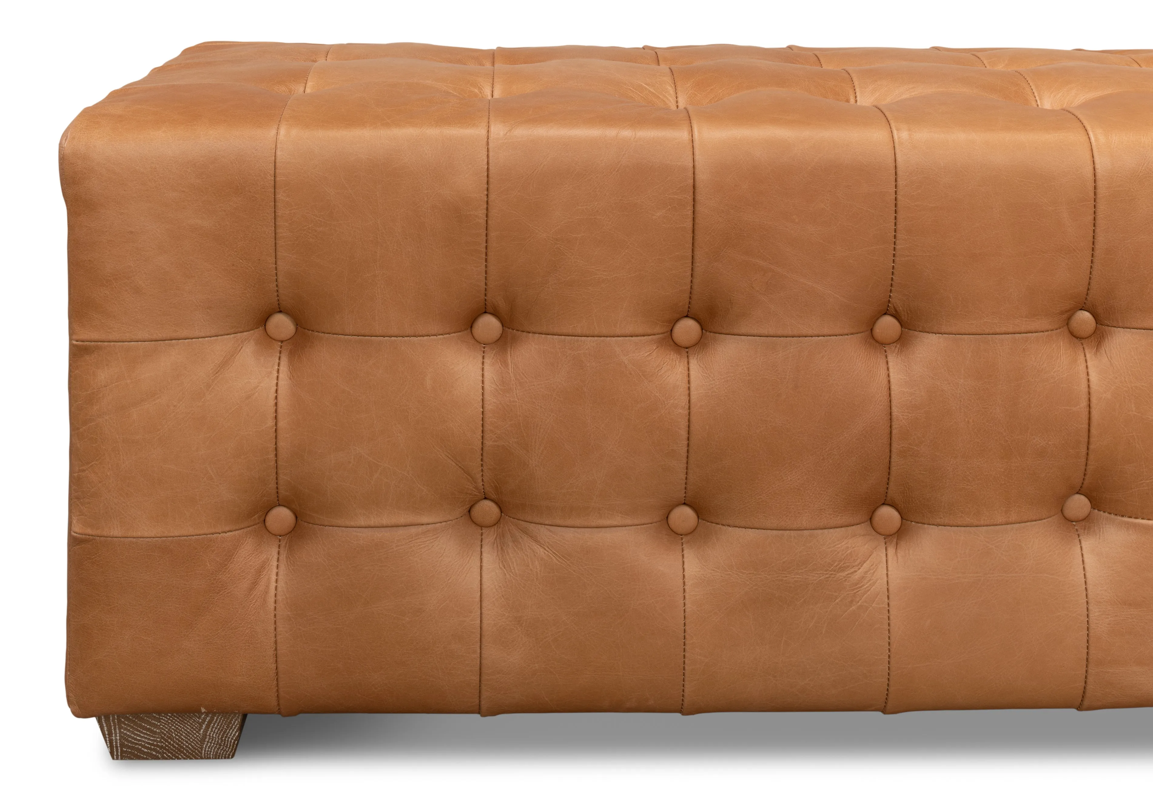 Sarreid - Beam Bench Tufted Leather - Brown - Traditional