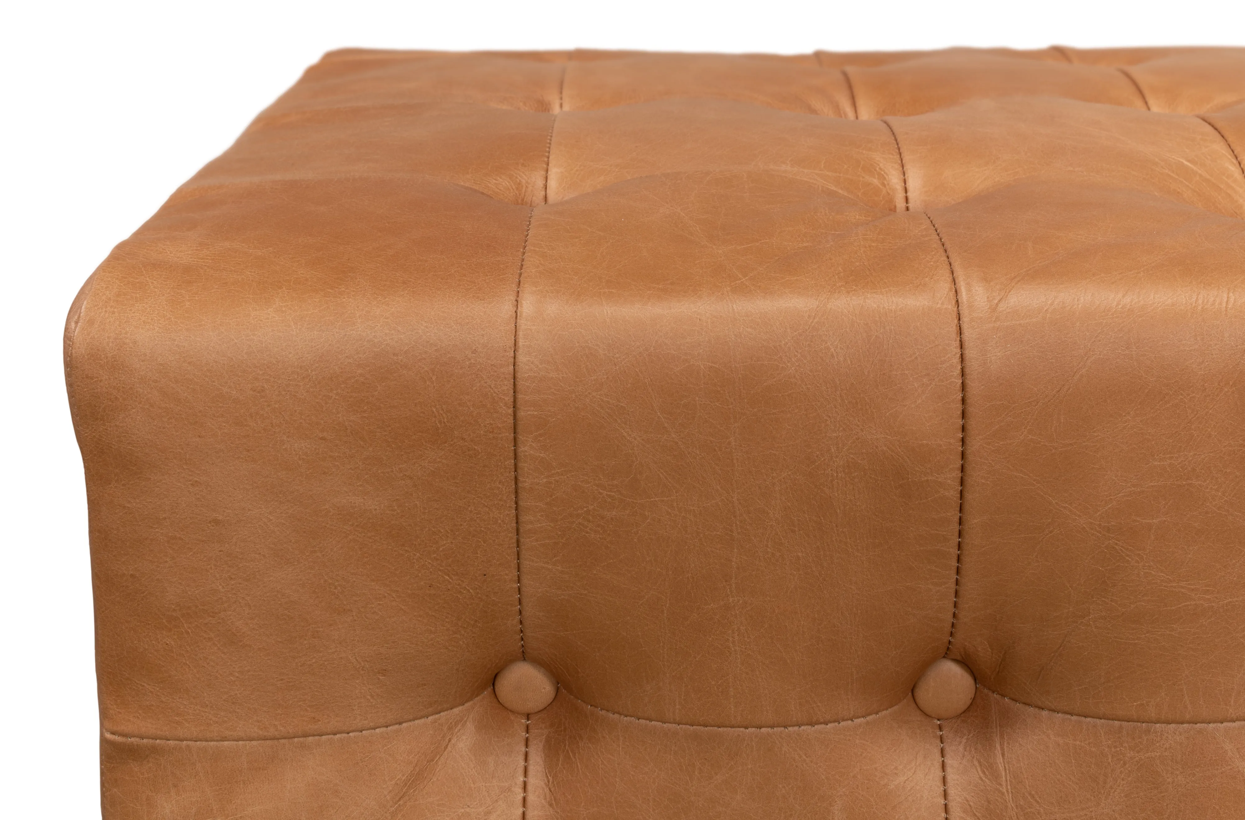 Sarreid - Beam Bench Tufted Leather - Brown - Traditional