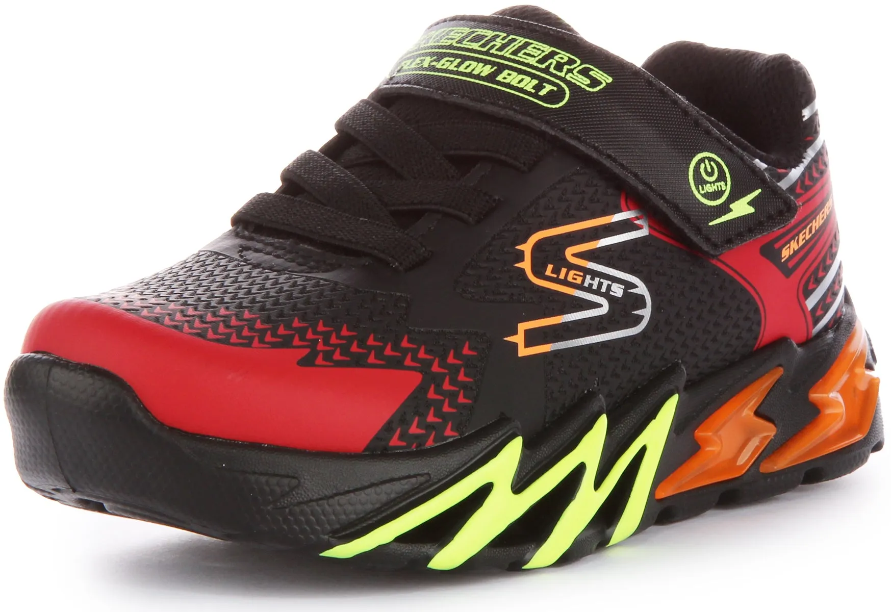 Skechers Flex Glow Bolt In Black Red For Kids