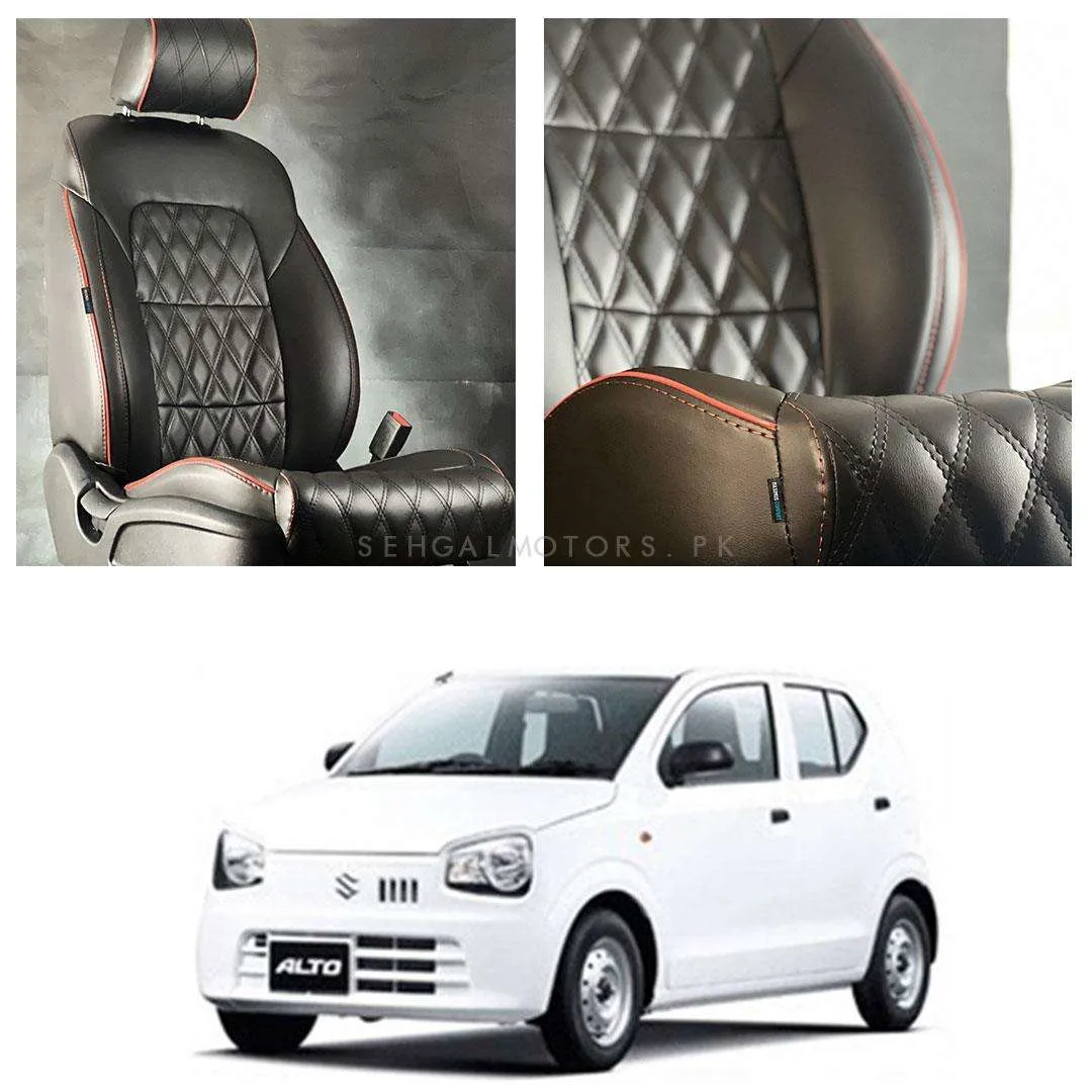 Suzuki Alto Diamond Cut Black Red Seat Covers - Model 2019-2021