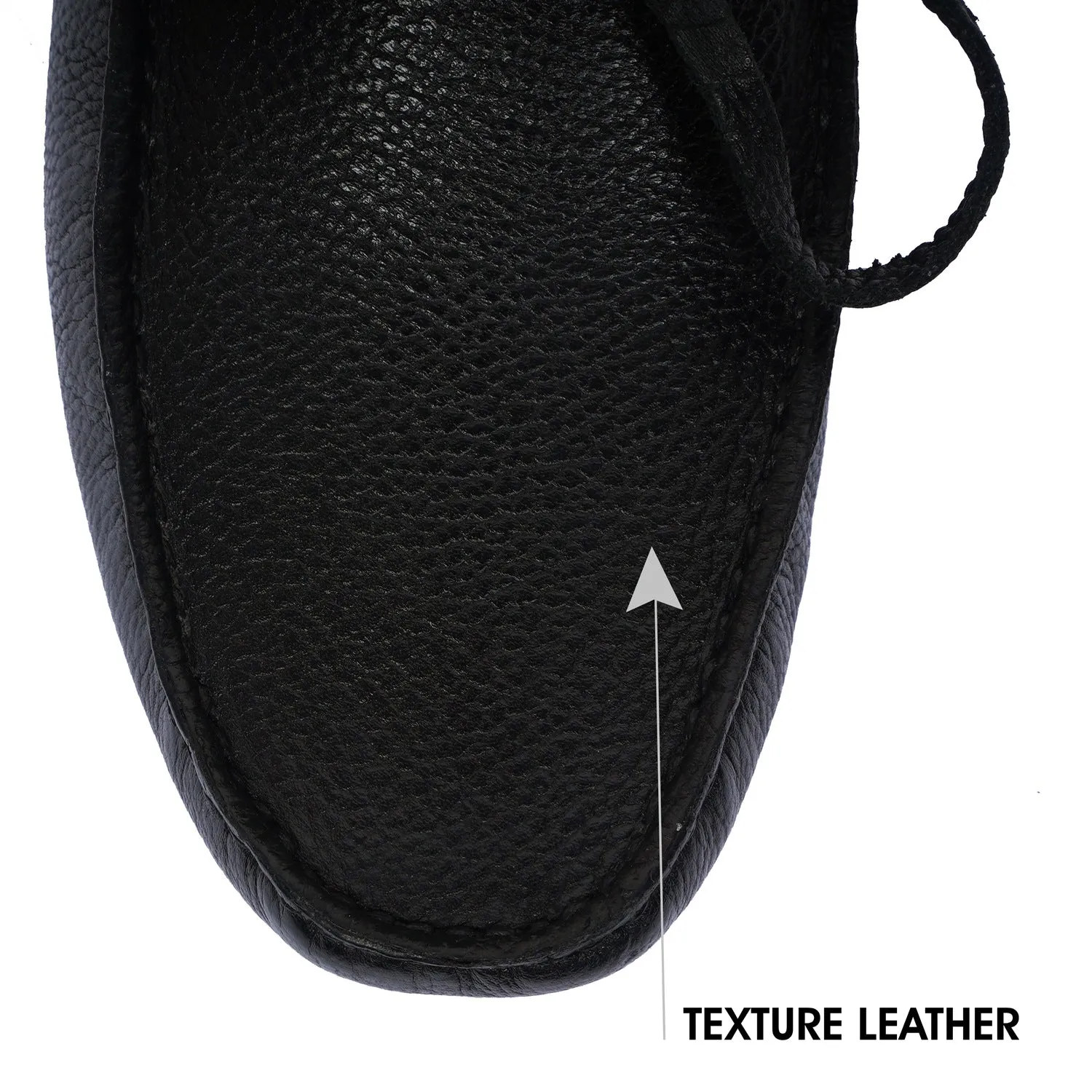 Tassel Bow Driver Loafer with Black Texture Leather